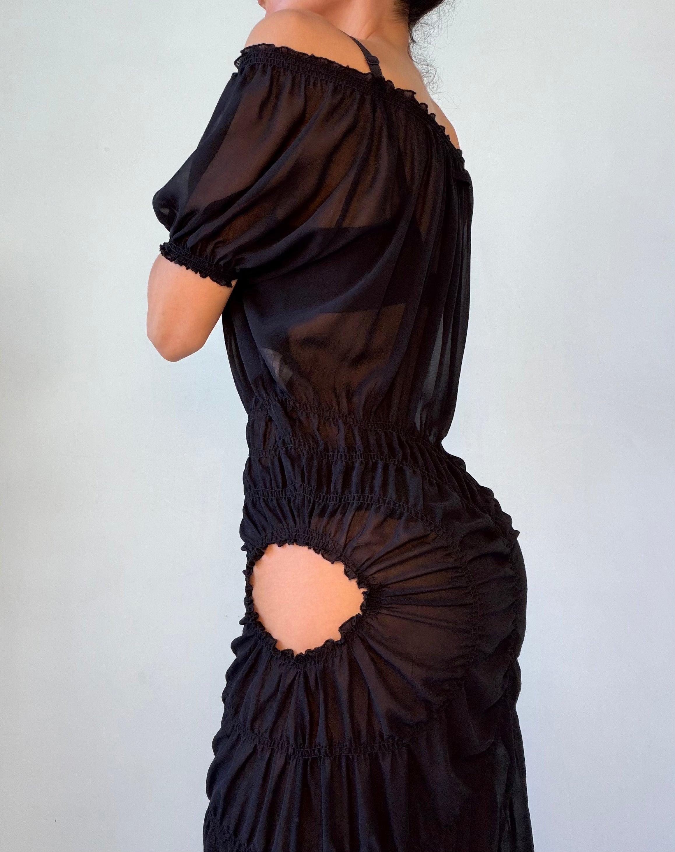 S/S 2002 Sheer Spiral Ruching Cut Out Dress