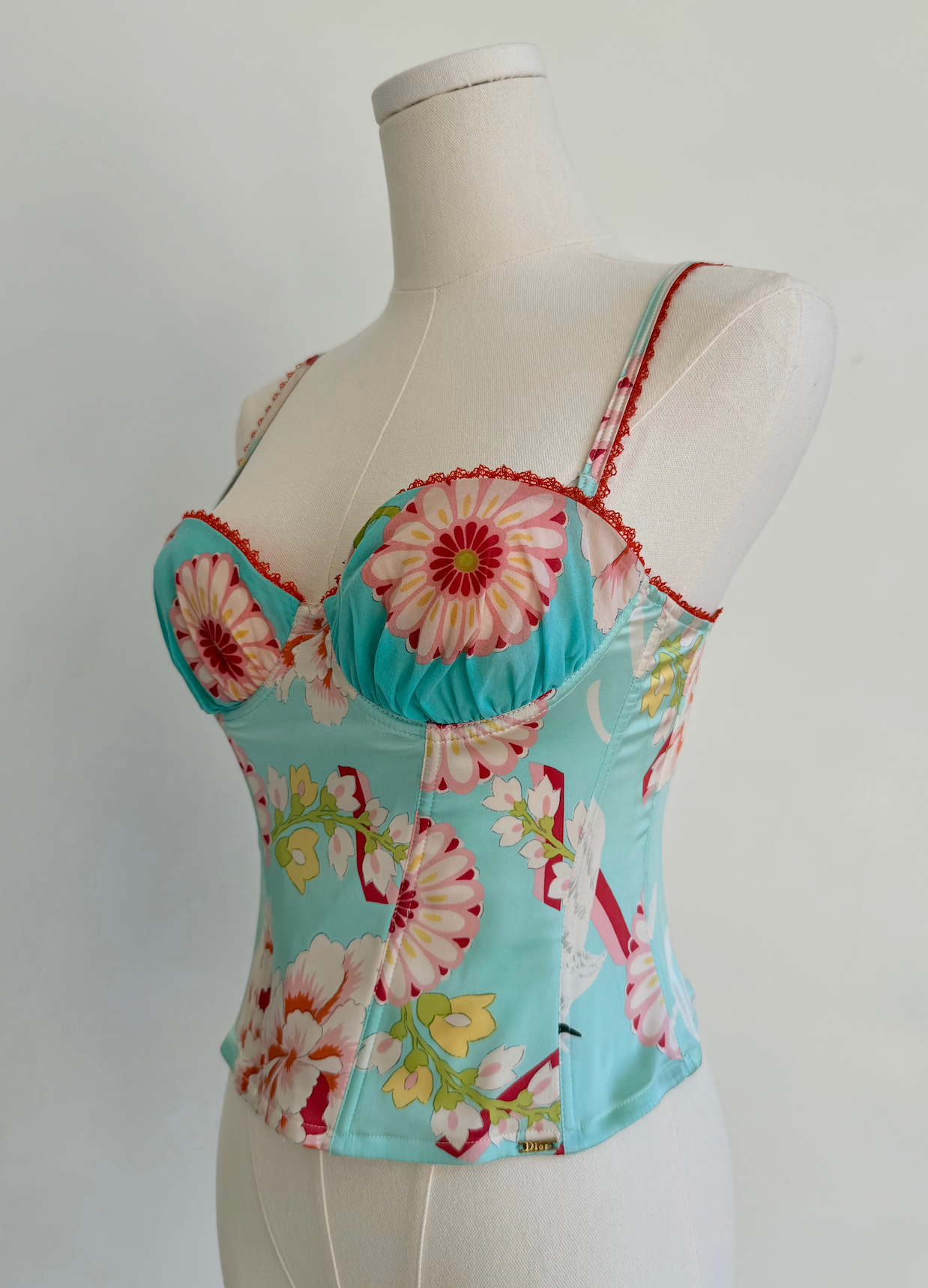 S/S 2003 Aqua Floral Underwire Corset Top