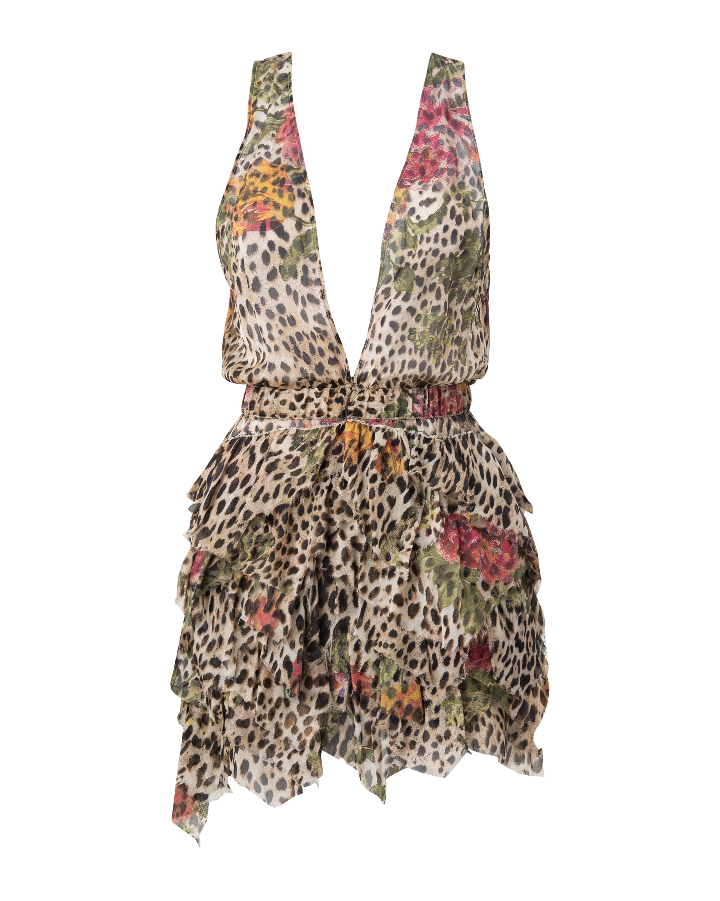 S/S 2002 Leopard & Floral Chiffon Mini Dress