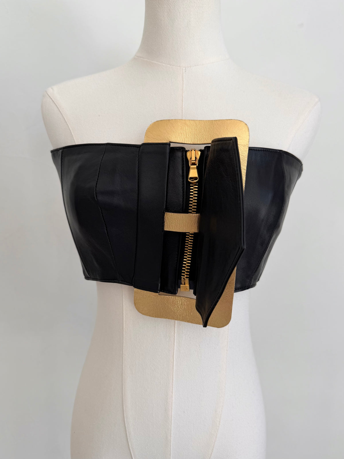 S/S 2015 Black and Gold Belt Buckle Top