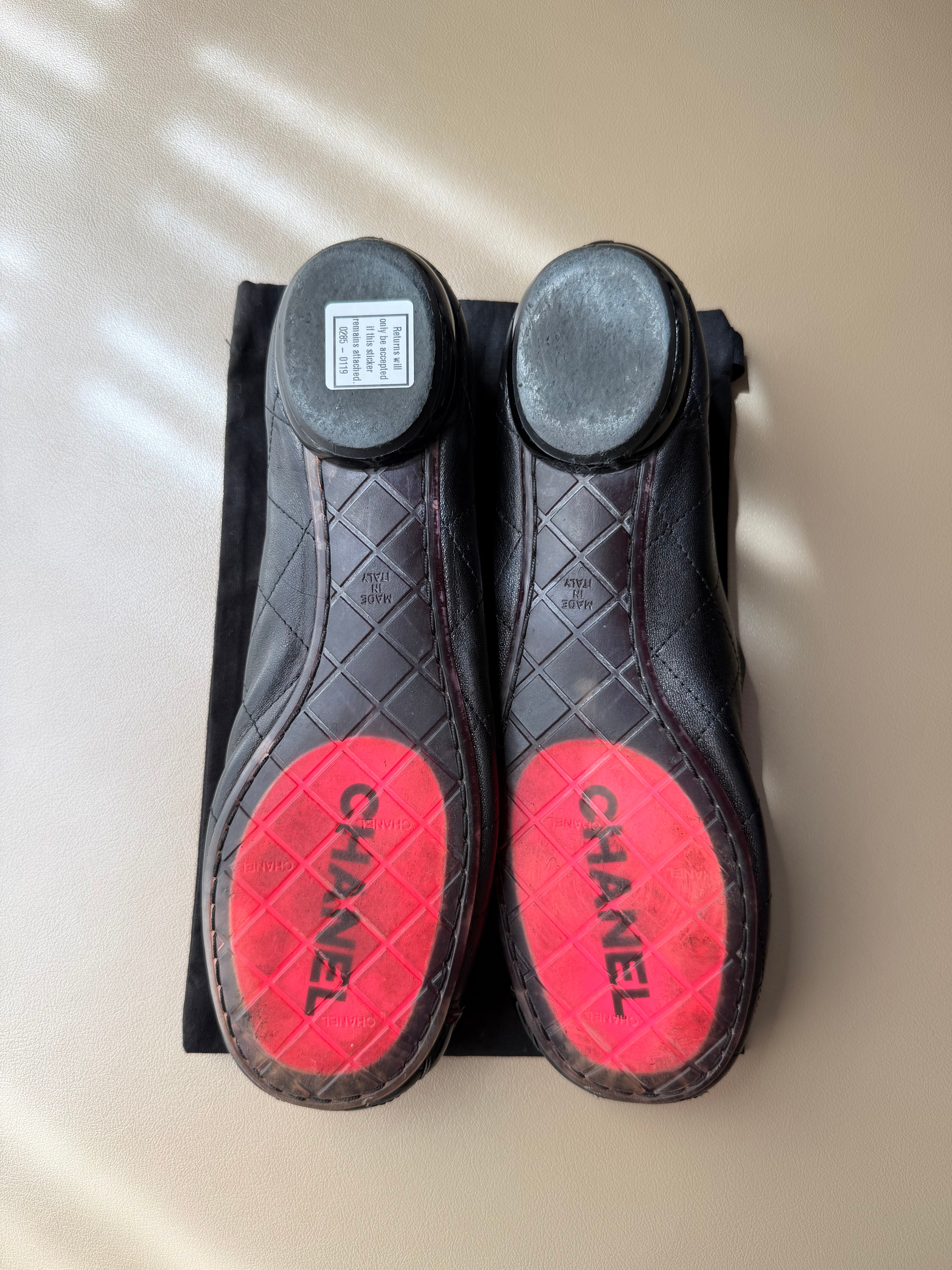 Chanel Cambon Black Leather Mary Jane Quilted Flats