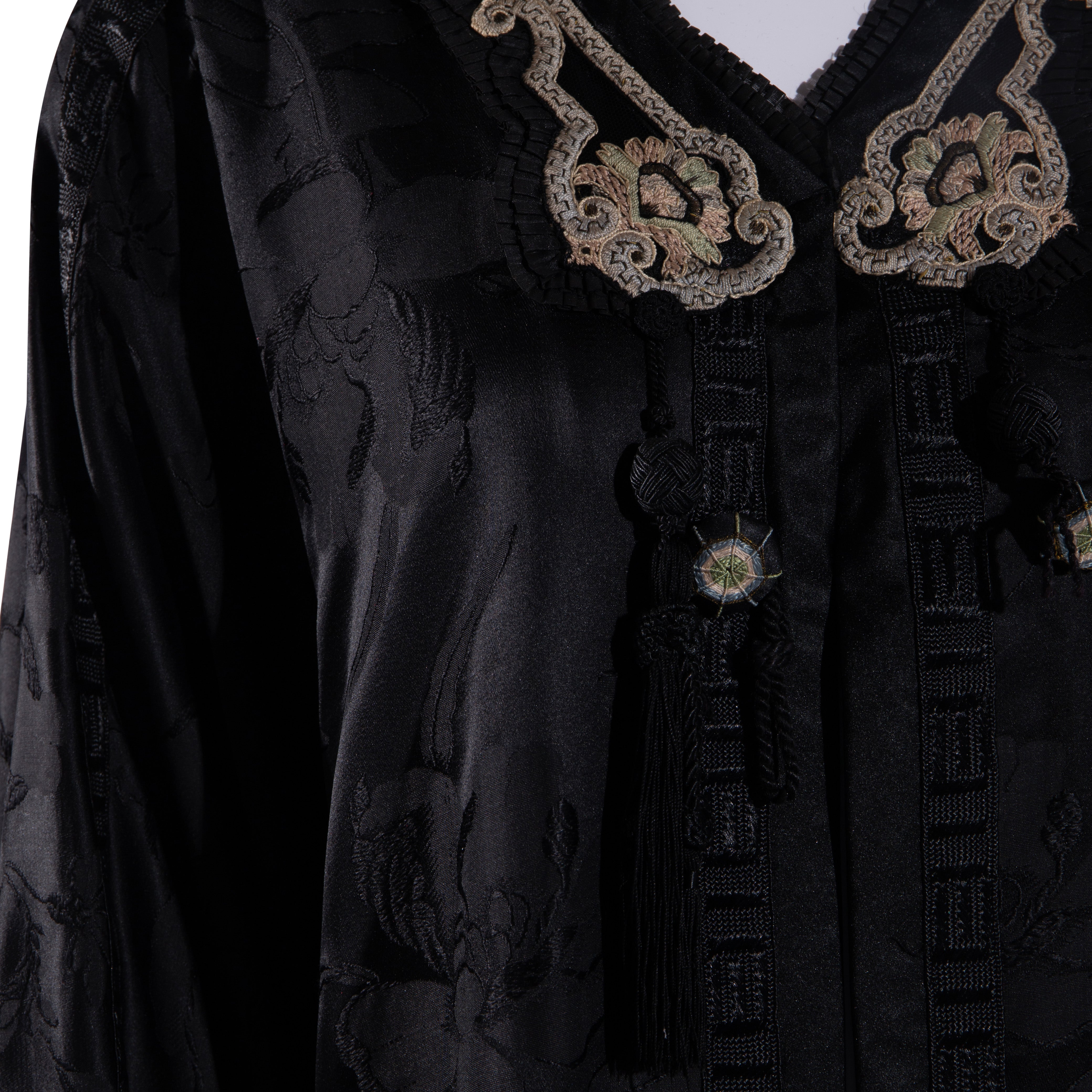 Embroidered Edwardian Black Silk Brocade Robe