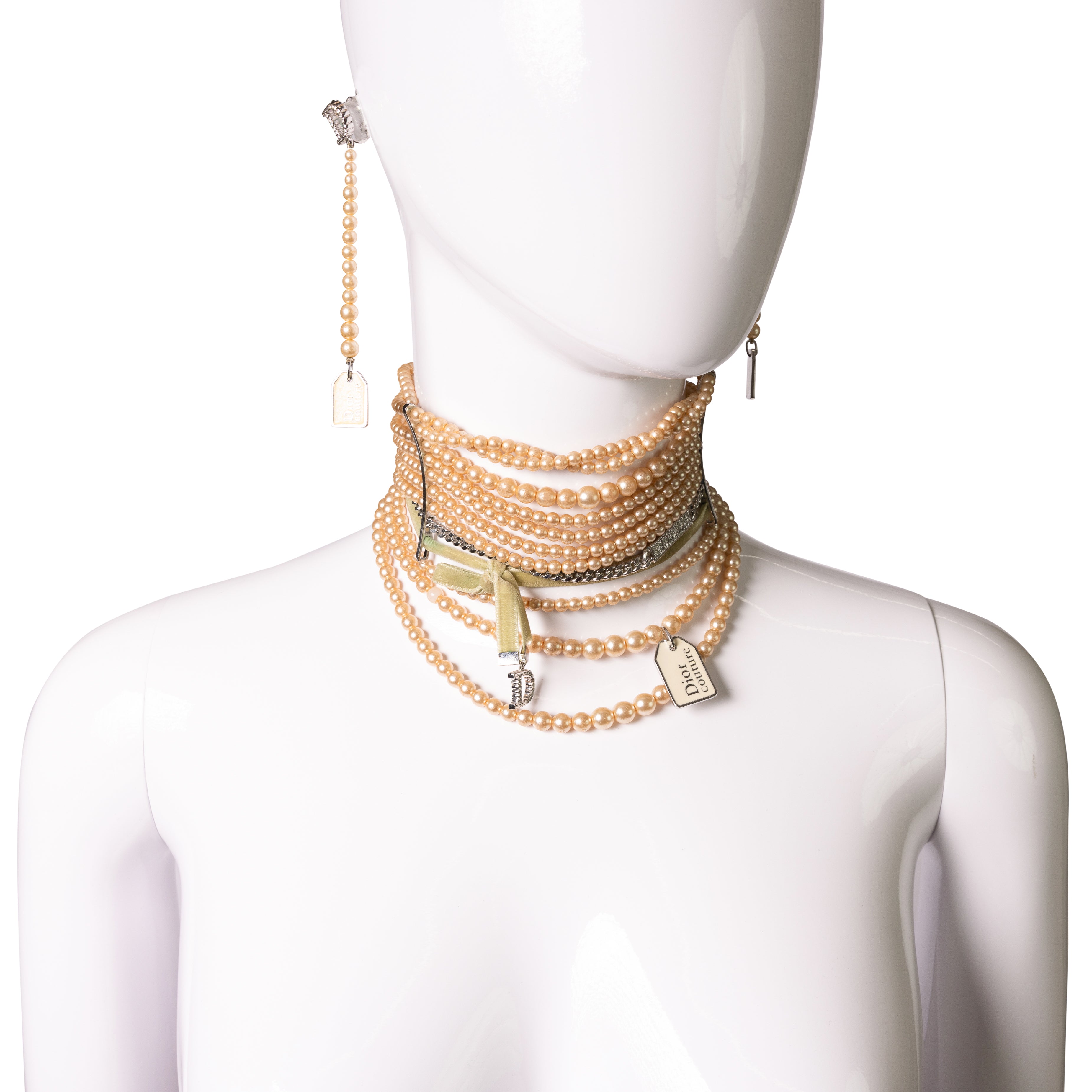 Multi-Strand Pearl & Velvet Maasai-Inspired Couture Choker