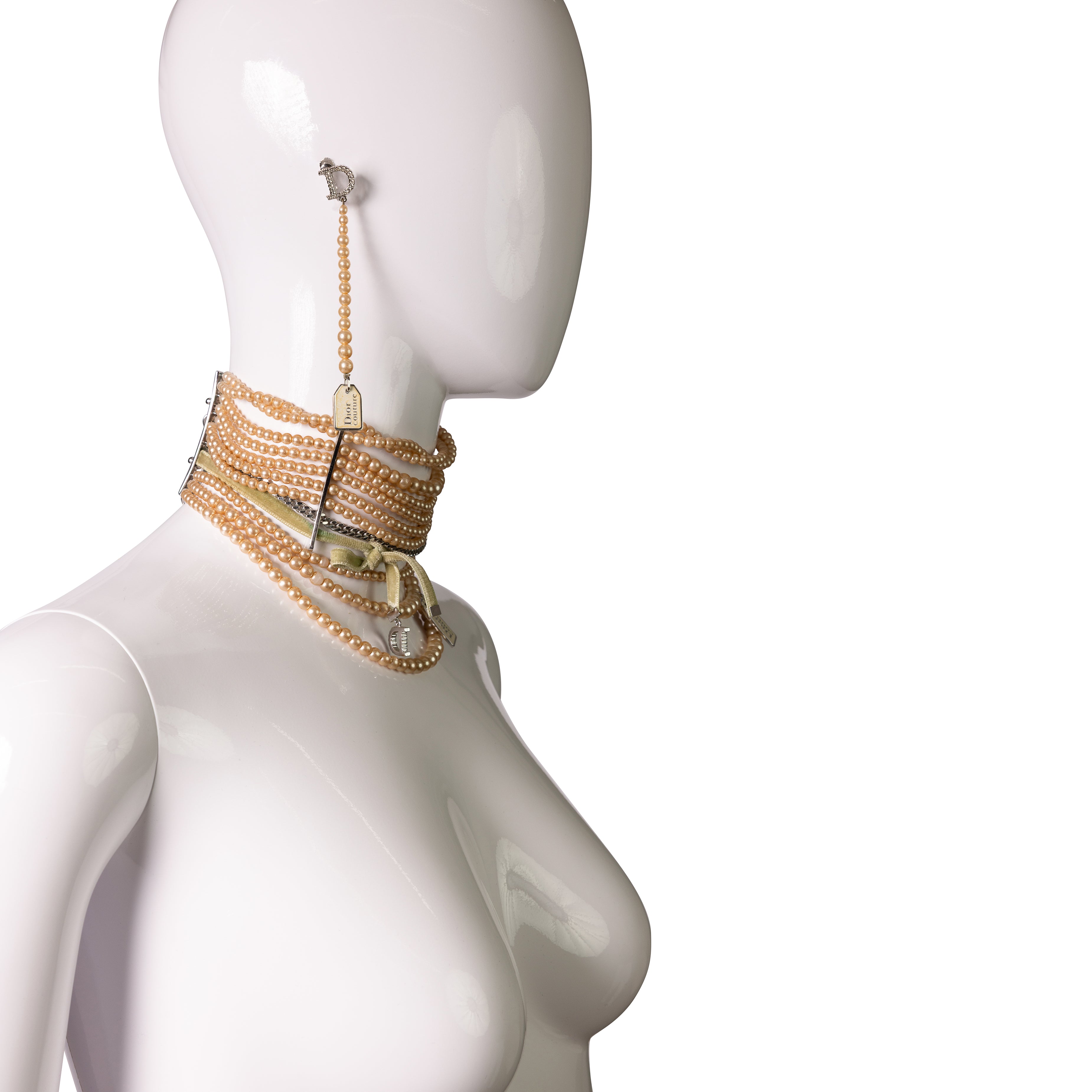 Multi-Strand Pearl & Velvet Maasai-Inspired Couture Choker