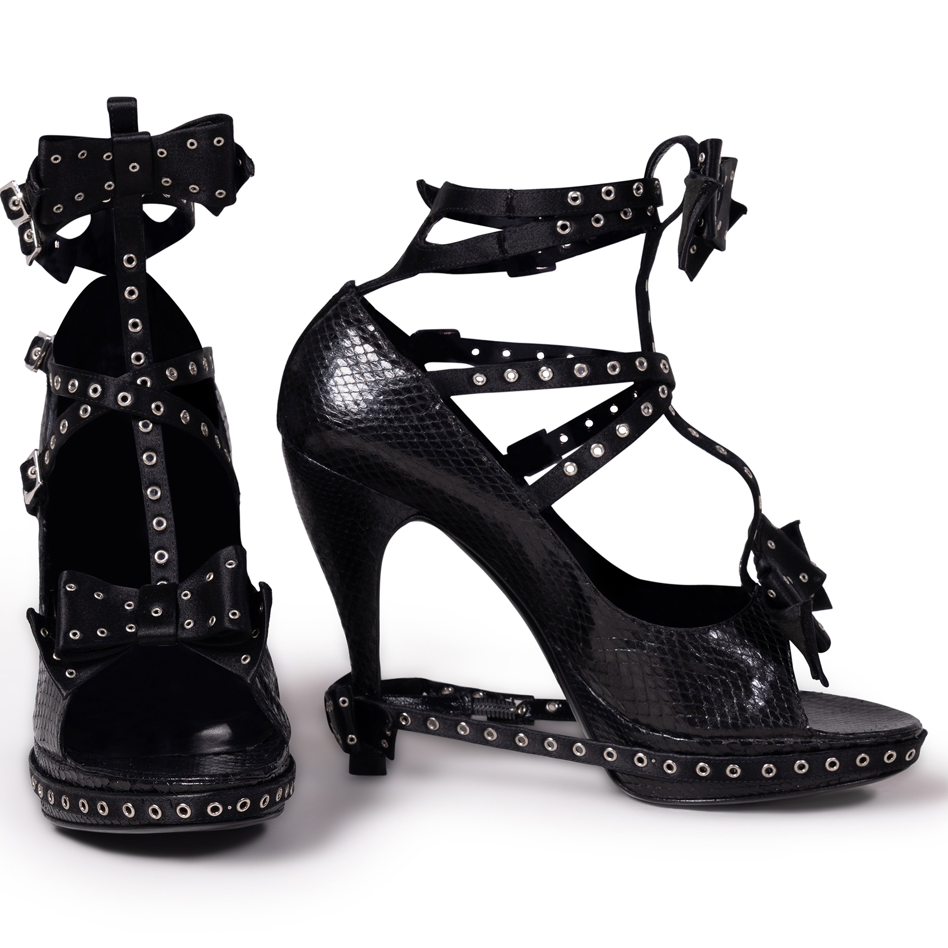 F/W 2003 Black Studded Bow Harness Heels