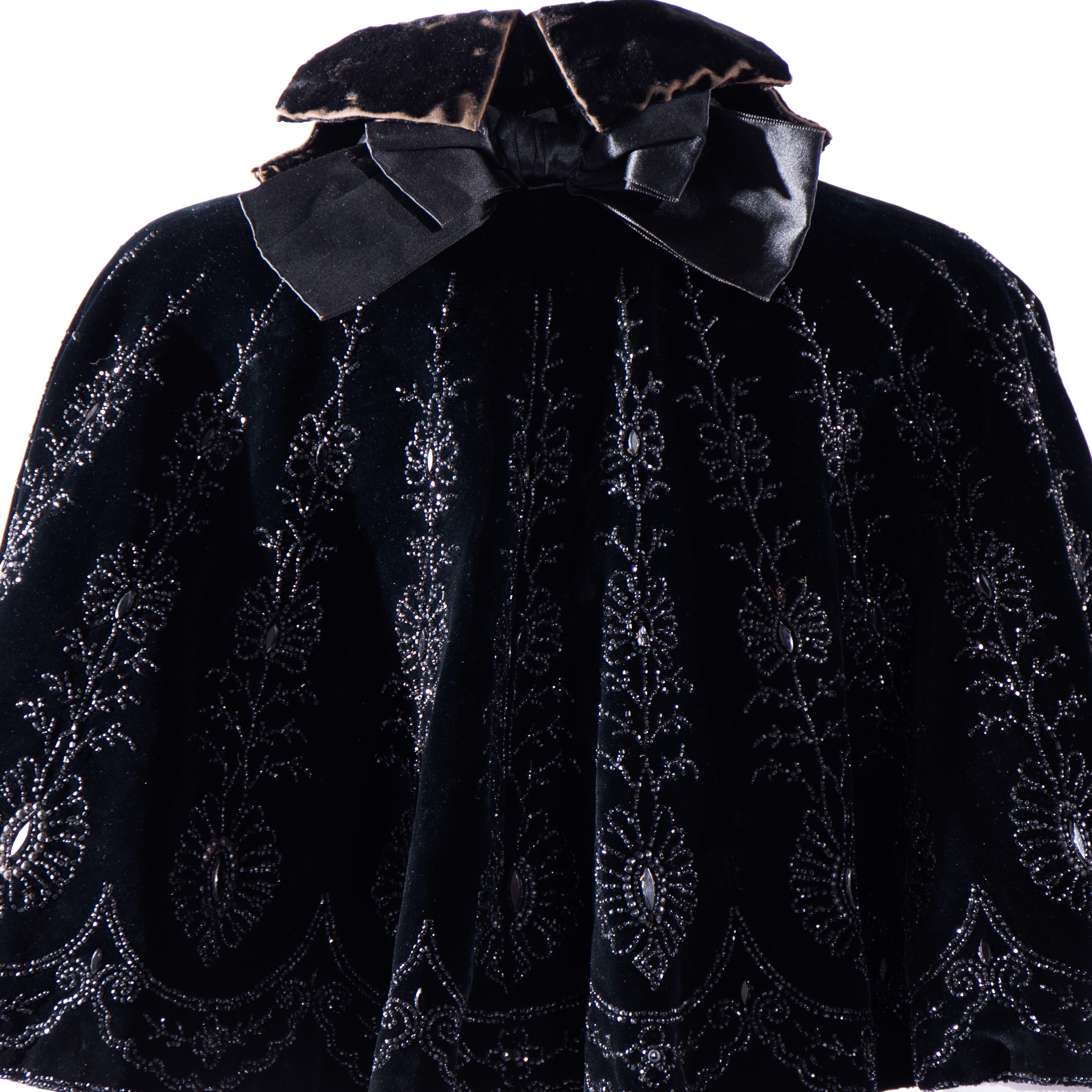 Edwardian Black Velvet Capelet with Bead Embellishment