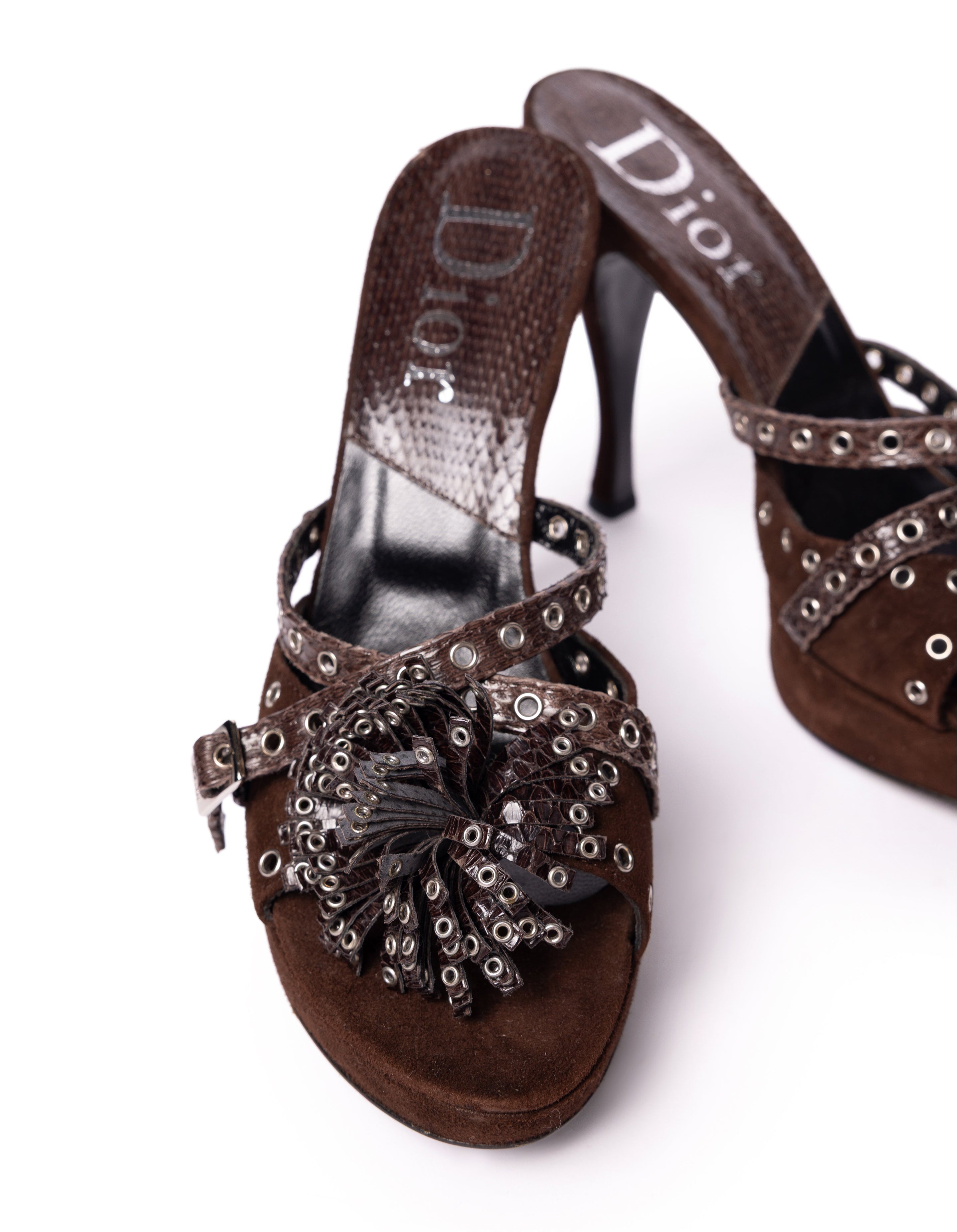 F/W 2003 Suede Fringe Eyelet Mules