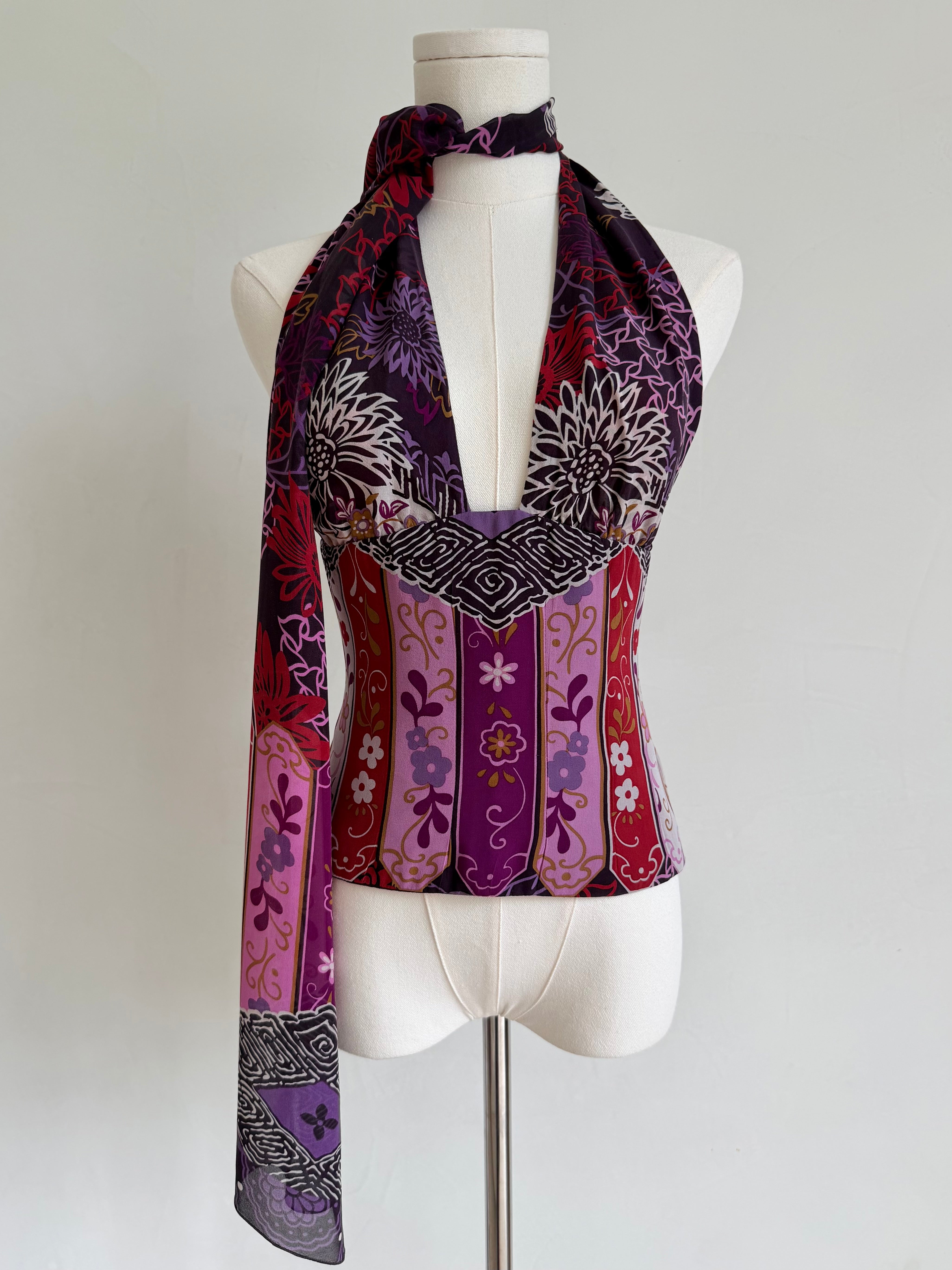 F/W 2006 Purple Patterned Silk Halter Top