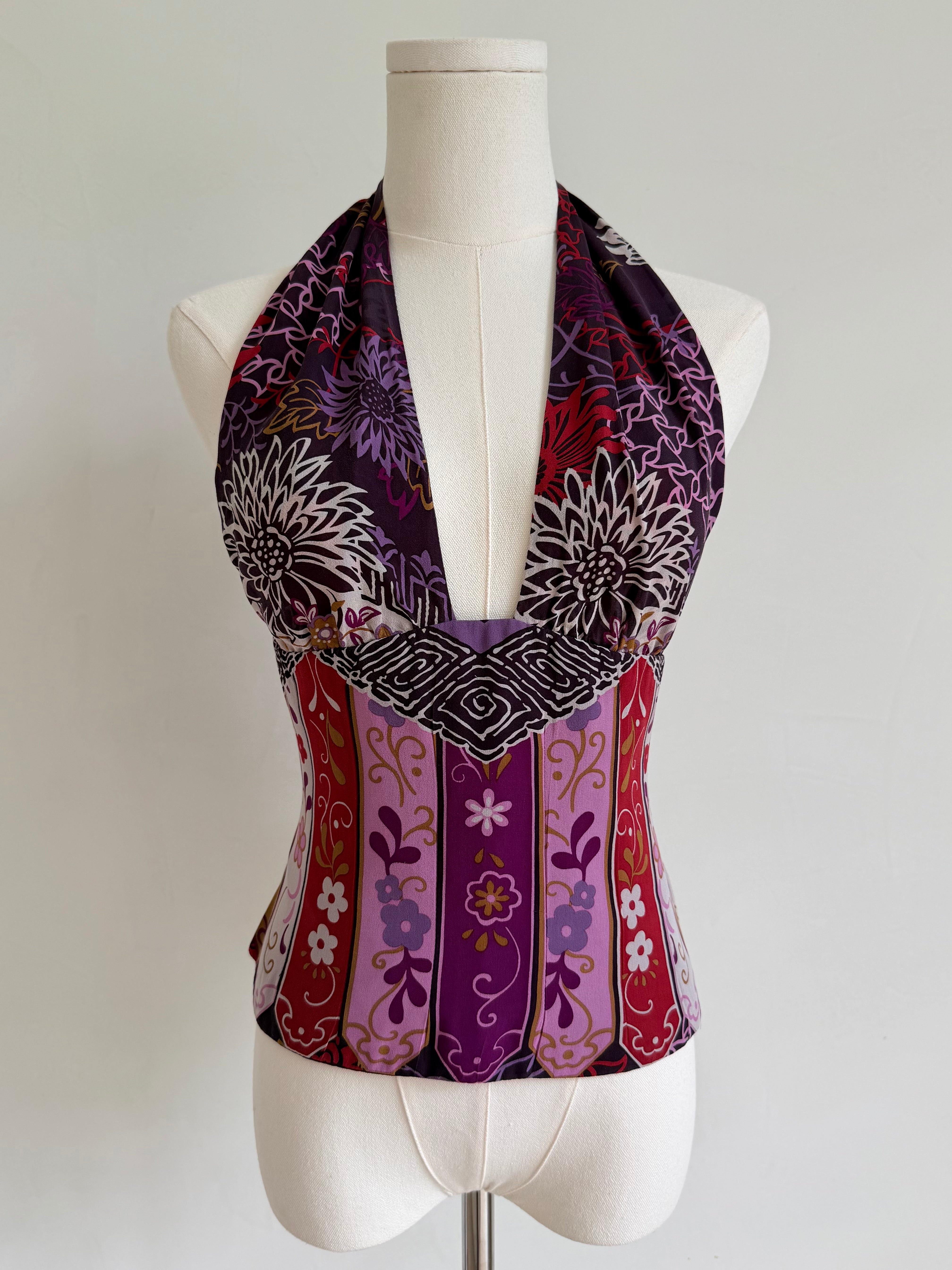 F/W 2006 Purple Patterned Silk Halter Top