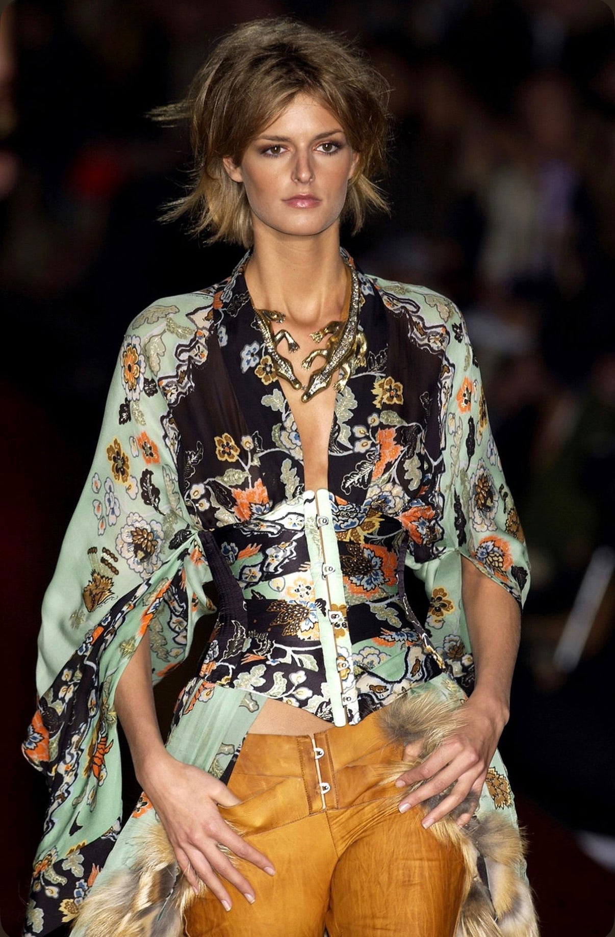 S/S 2003 Mint Chinoiserie Silk Midi Skirt with Slip