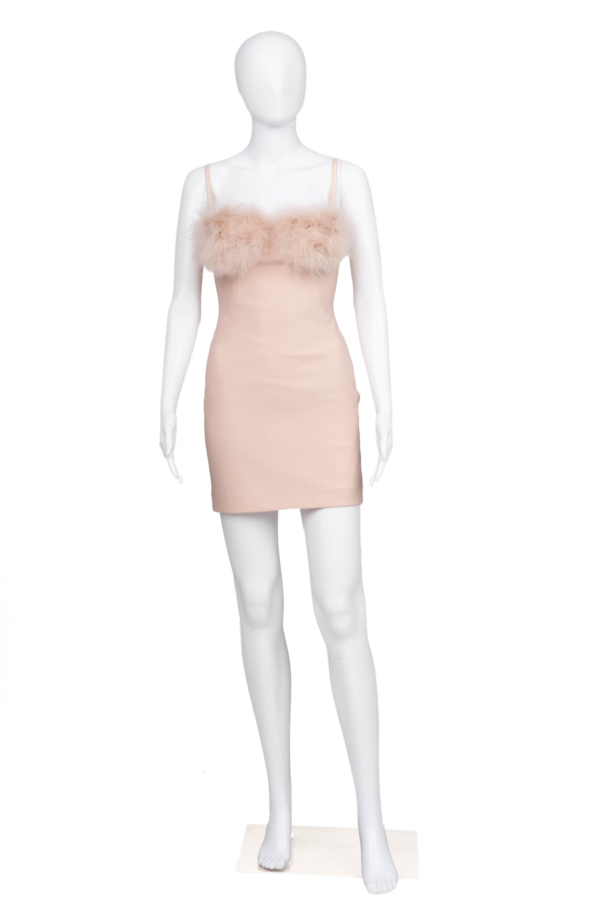 Light Pink Strapless Dress with Feather Trim