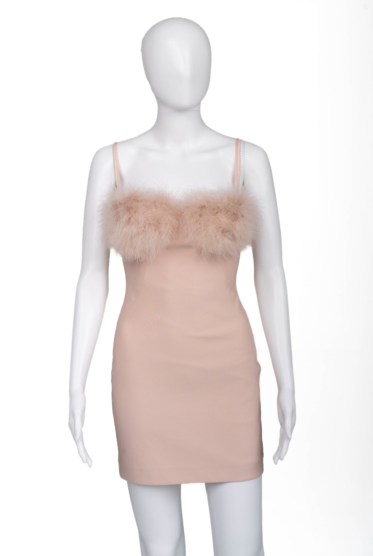 Light Pink Strapless Dress with Feather Trim
