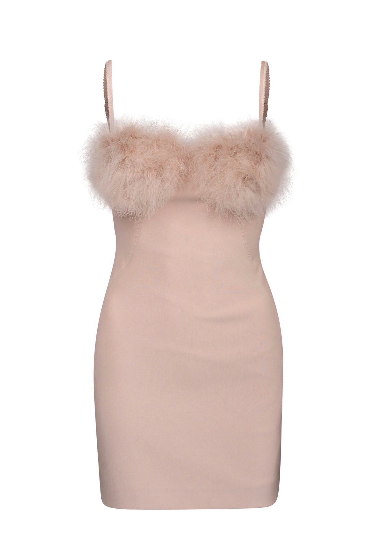 Light Pink Strapless Dress with Feather Trim