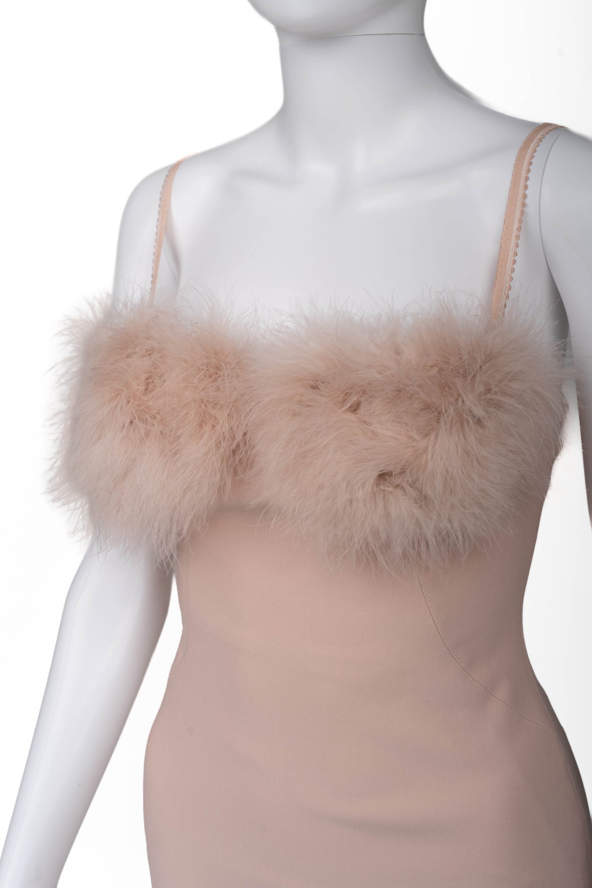 Light Pink Strapless Dress with Feather Trim