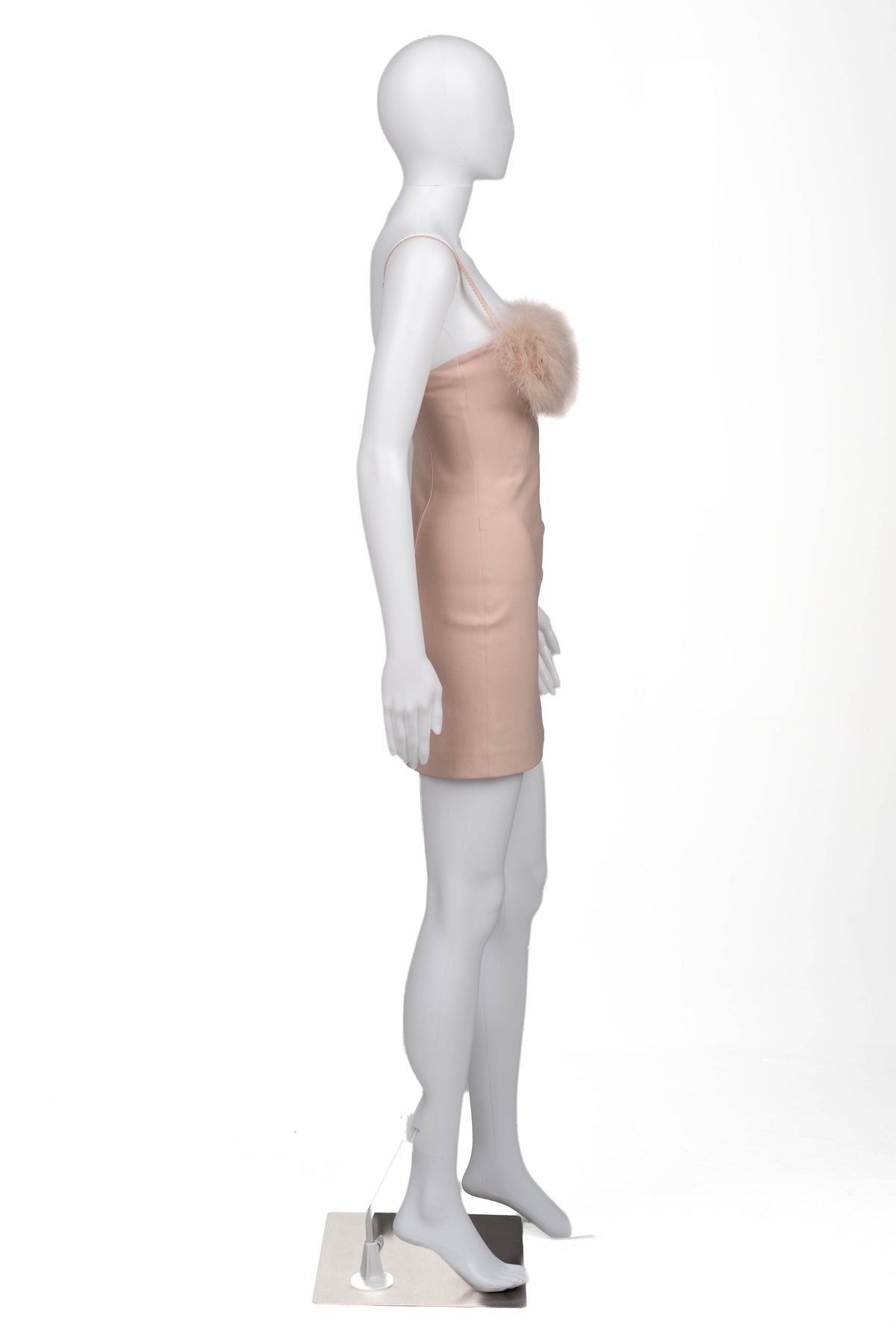 Light Pink Strapless Dress with Feather Trim