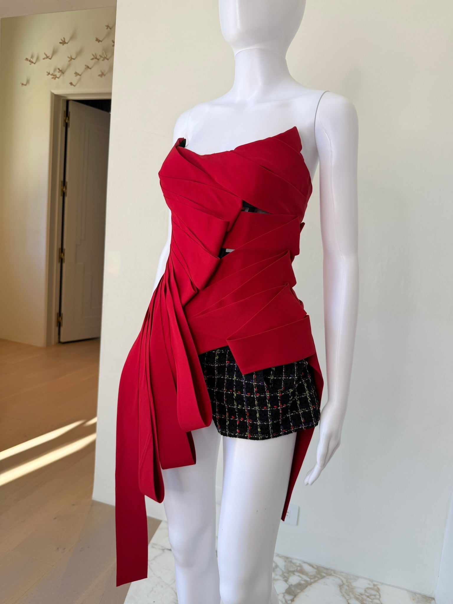 F/W 2024 Red Silk Strapless Tunic