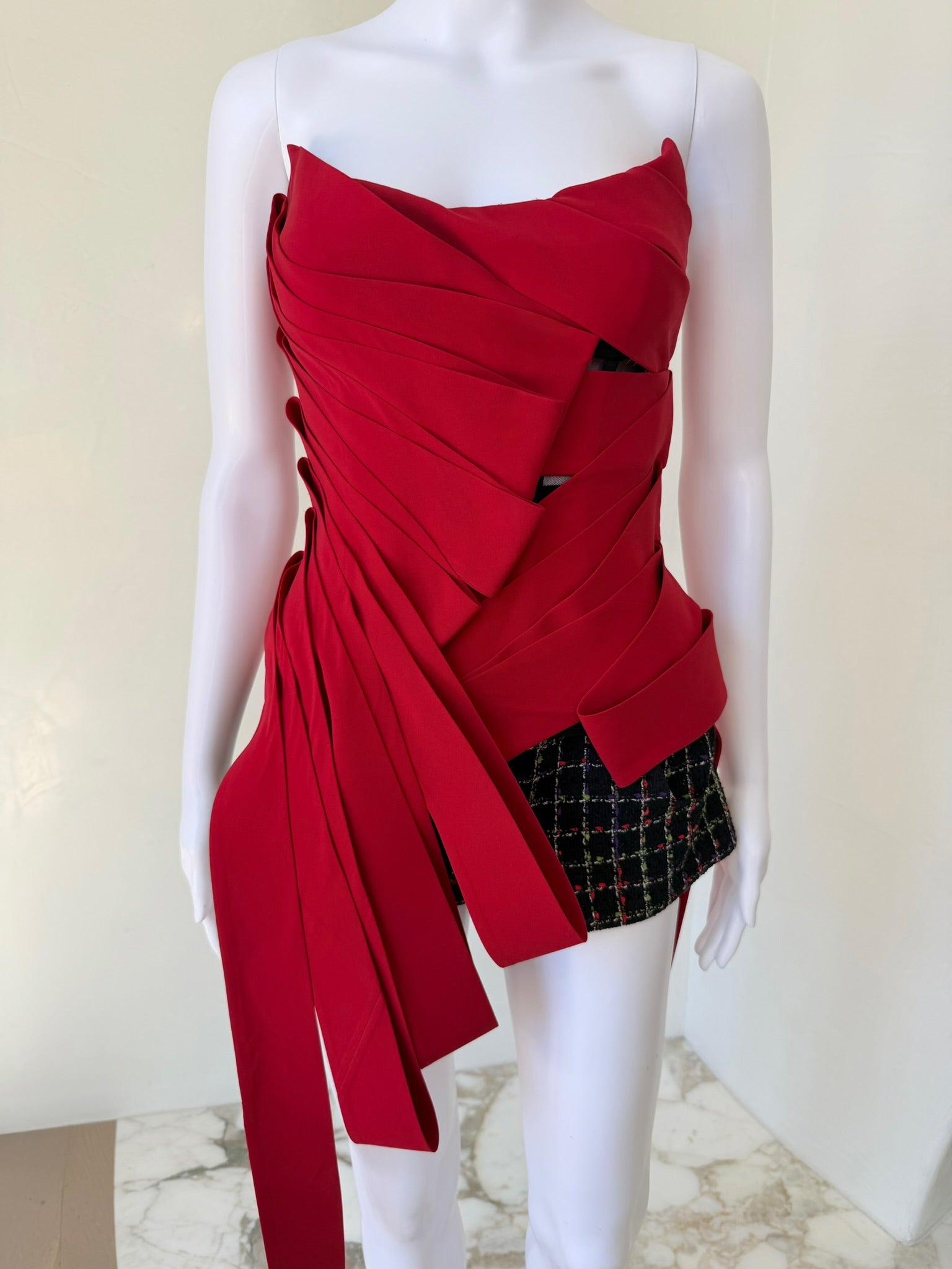 F/W 2024 Red Silk Strapless Tunic