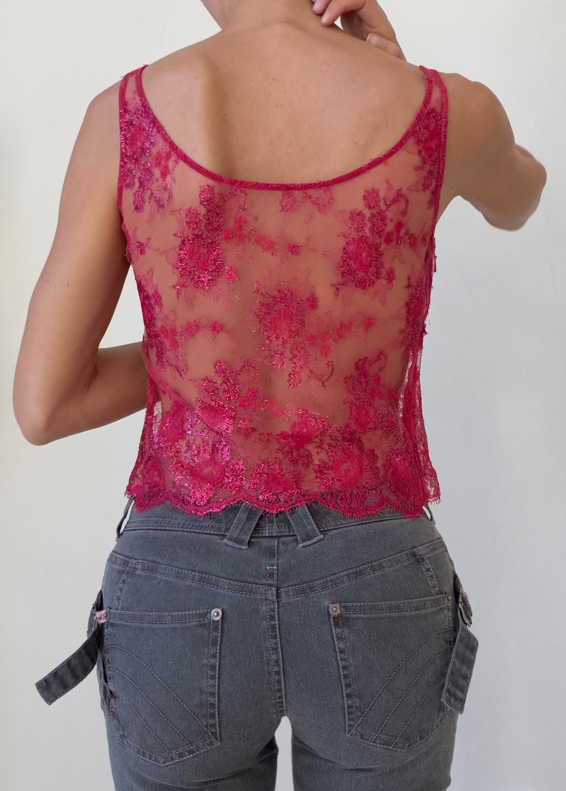Red Embellished Lace & Sequin Tank