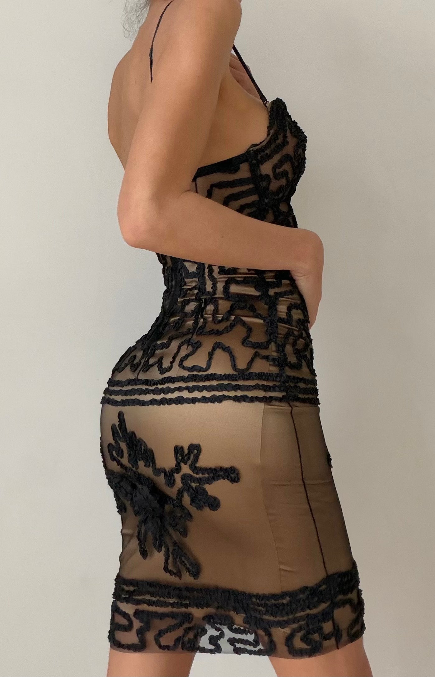 x La Perla S/S 2013 Black Lace Illusion Slip Dress