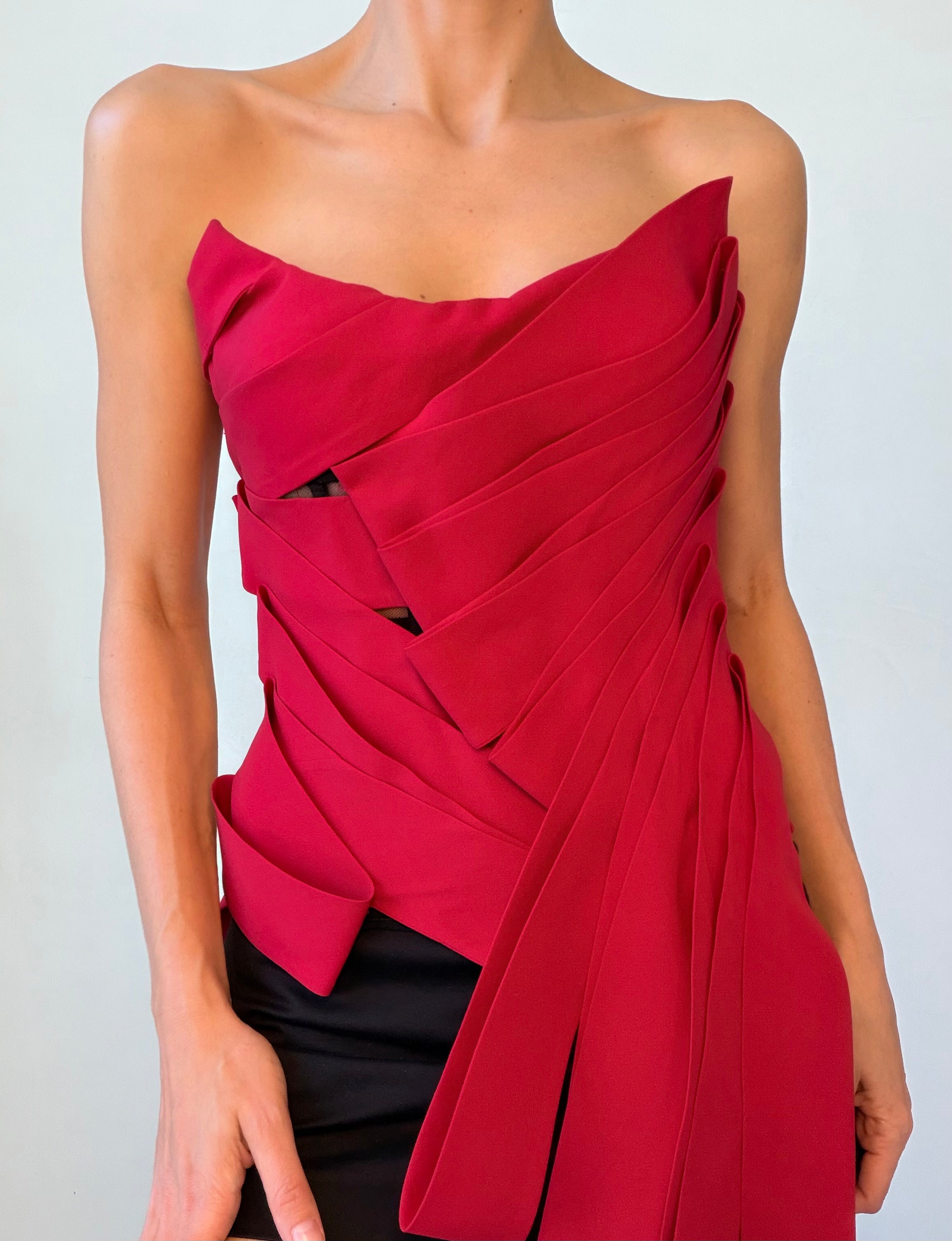 NWT F/W 2024 Red Silk Strapless Tunic