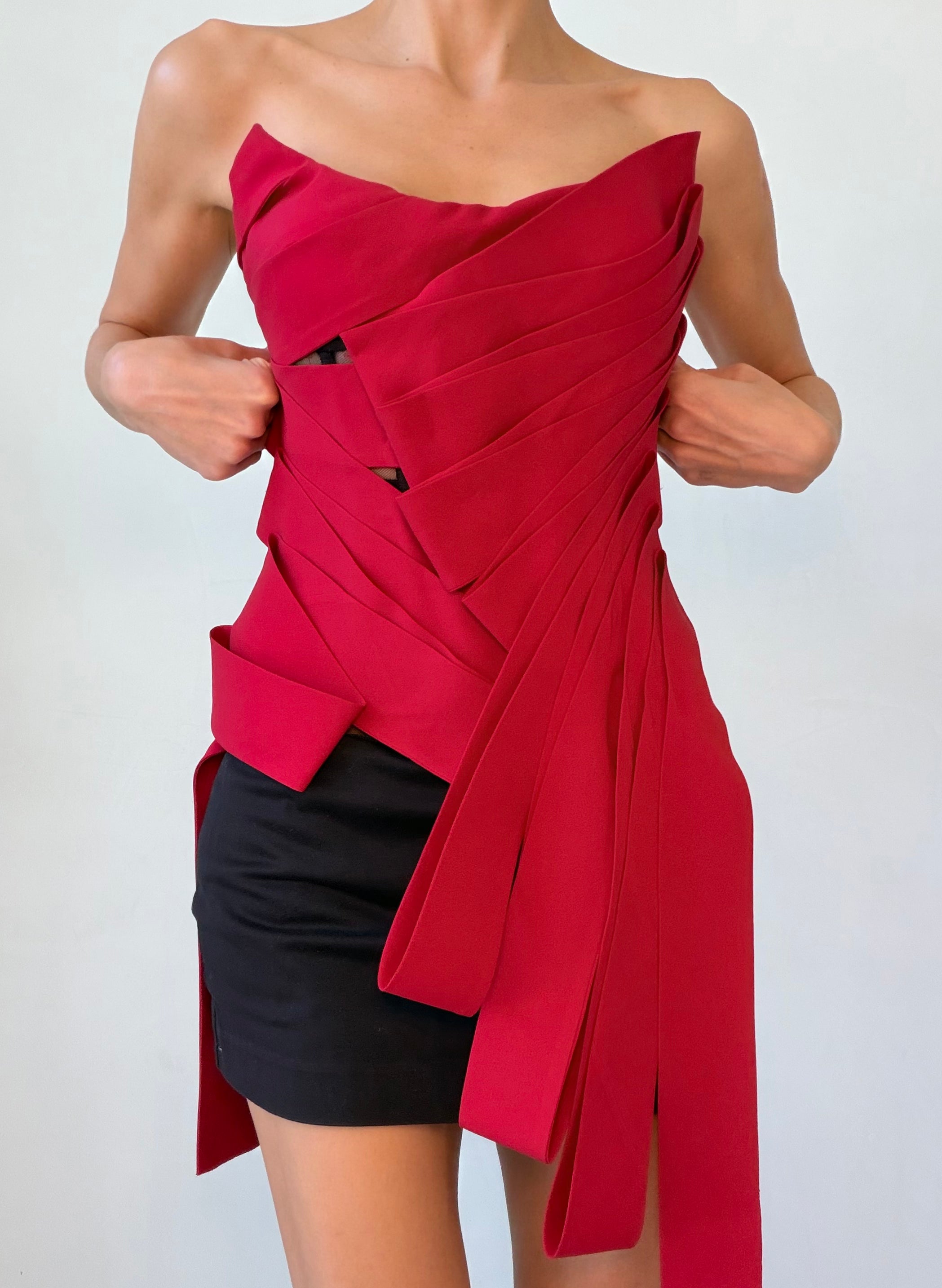 NWT F/W 2024 Red Silk Strapless Tunic