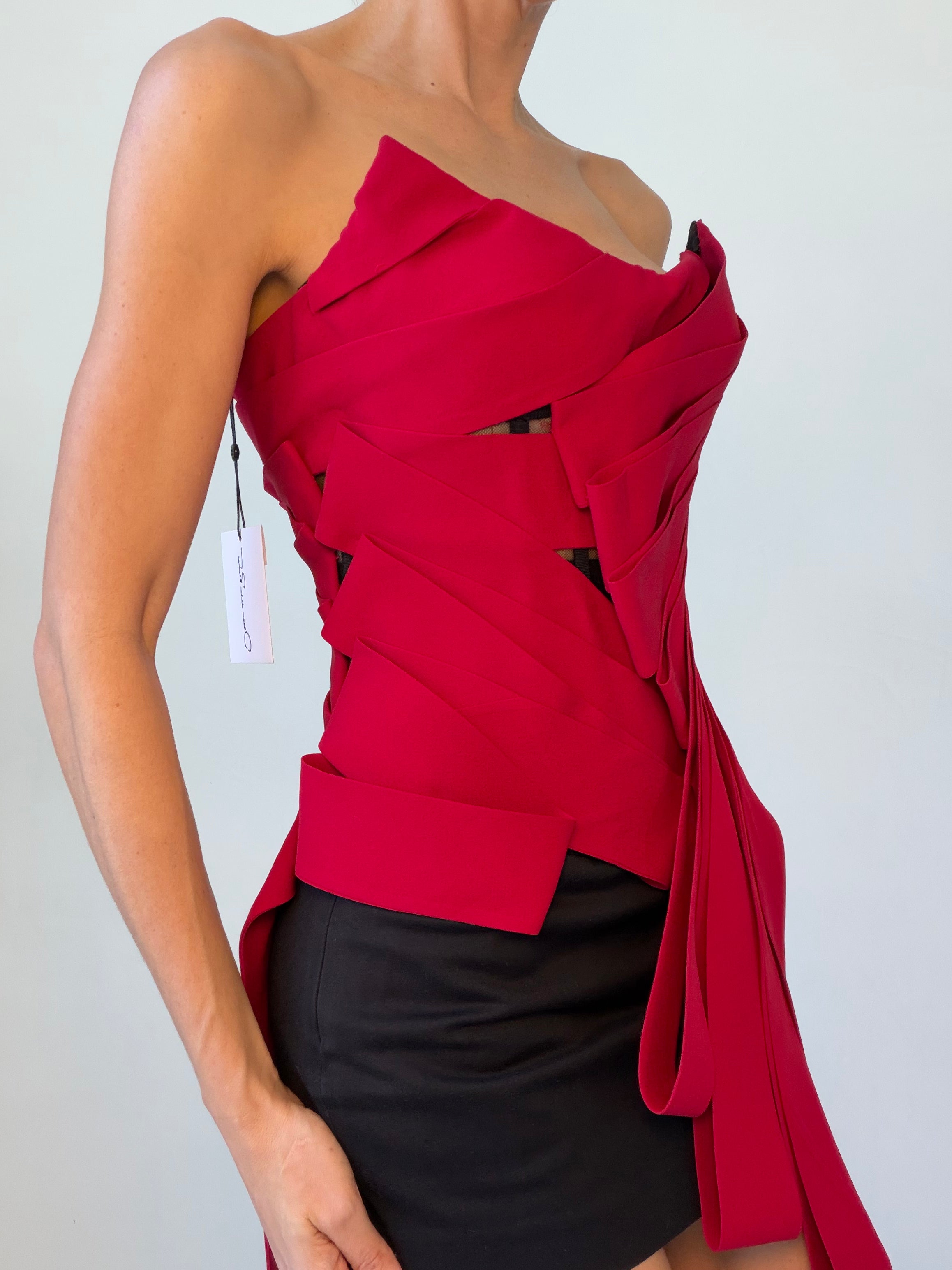 NWT F/W 2024 Red Silk Strapless Tunic