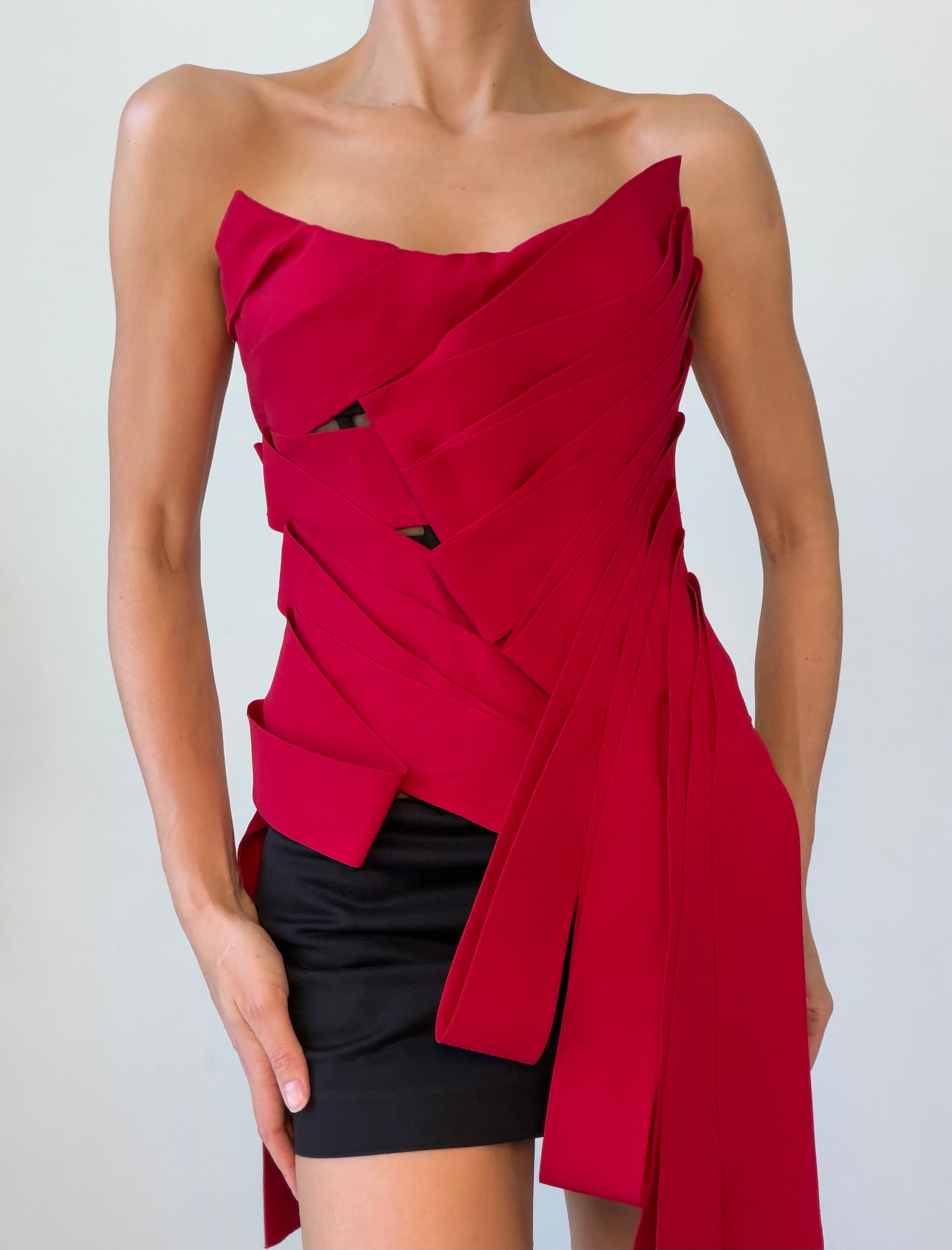 NWT F/W 2024 Red Silk Strapless Tunic