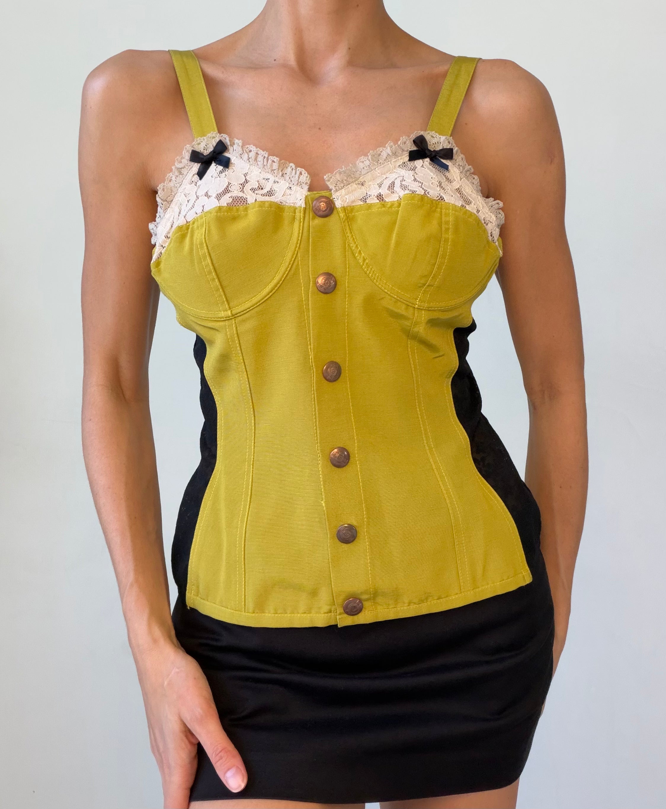 Chartreuse Lace-Trim Corset Top