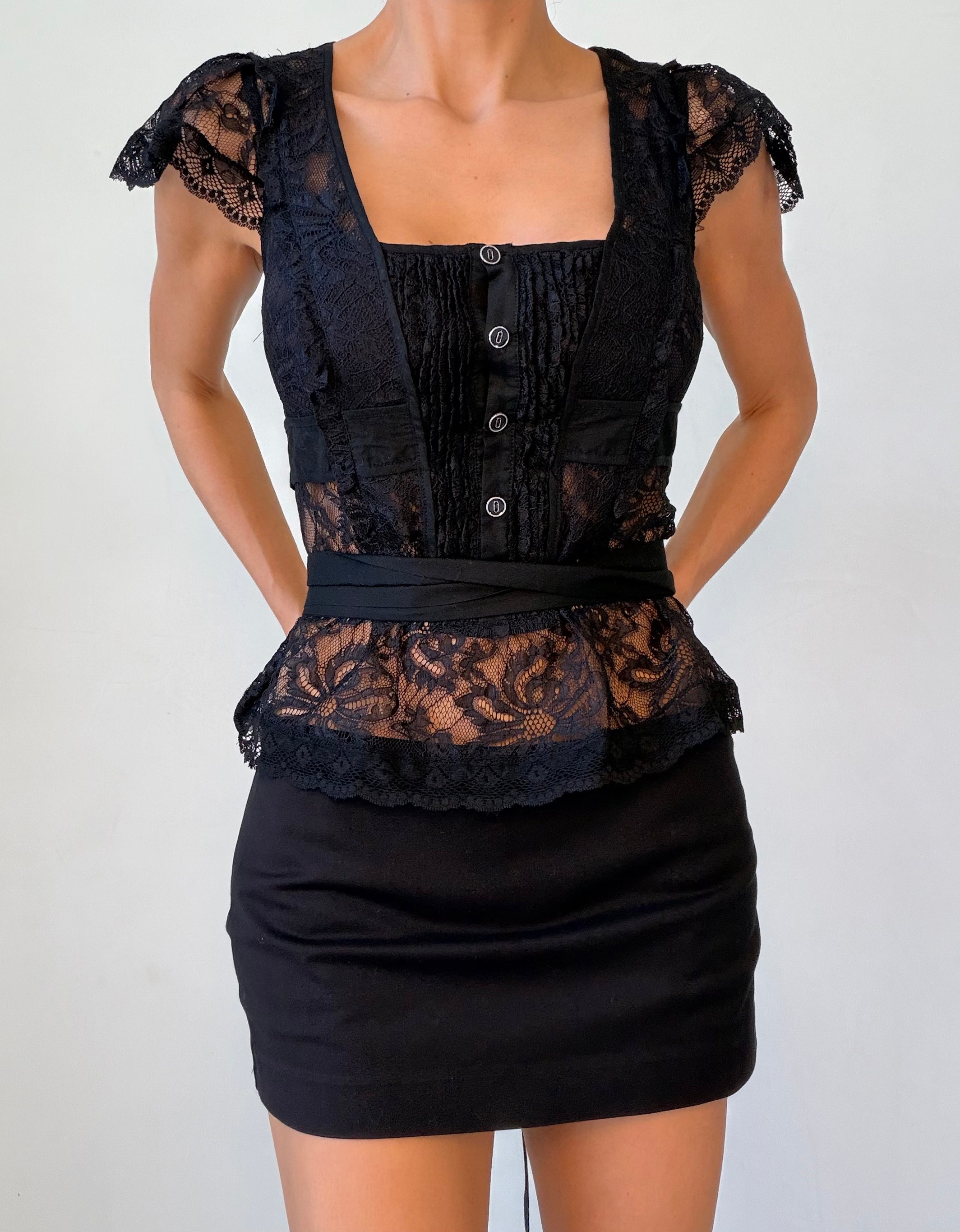 Sheer Lace Tie-Up Top