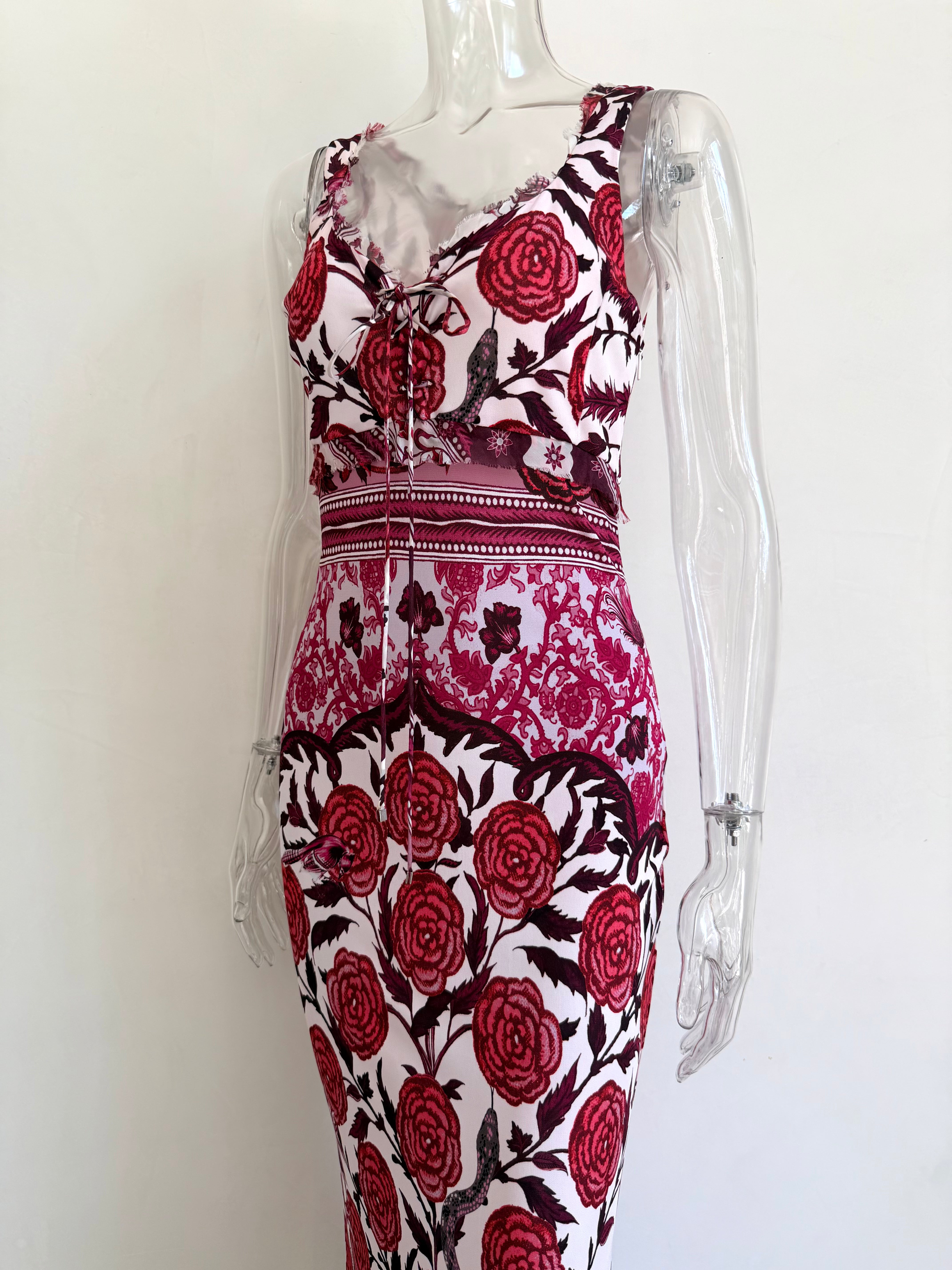 S/S 2017 Burgundy and White Floral Print Maxi Dress
