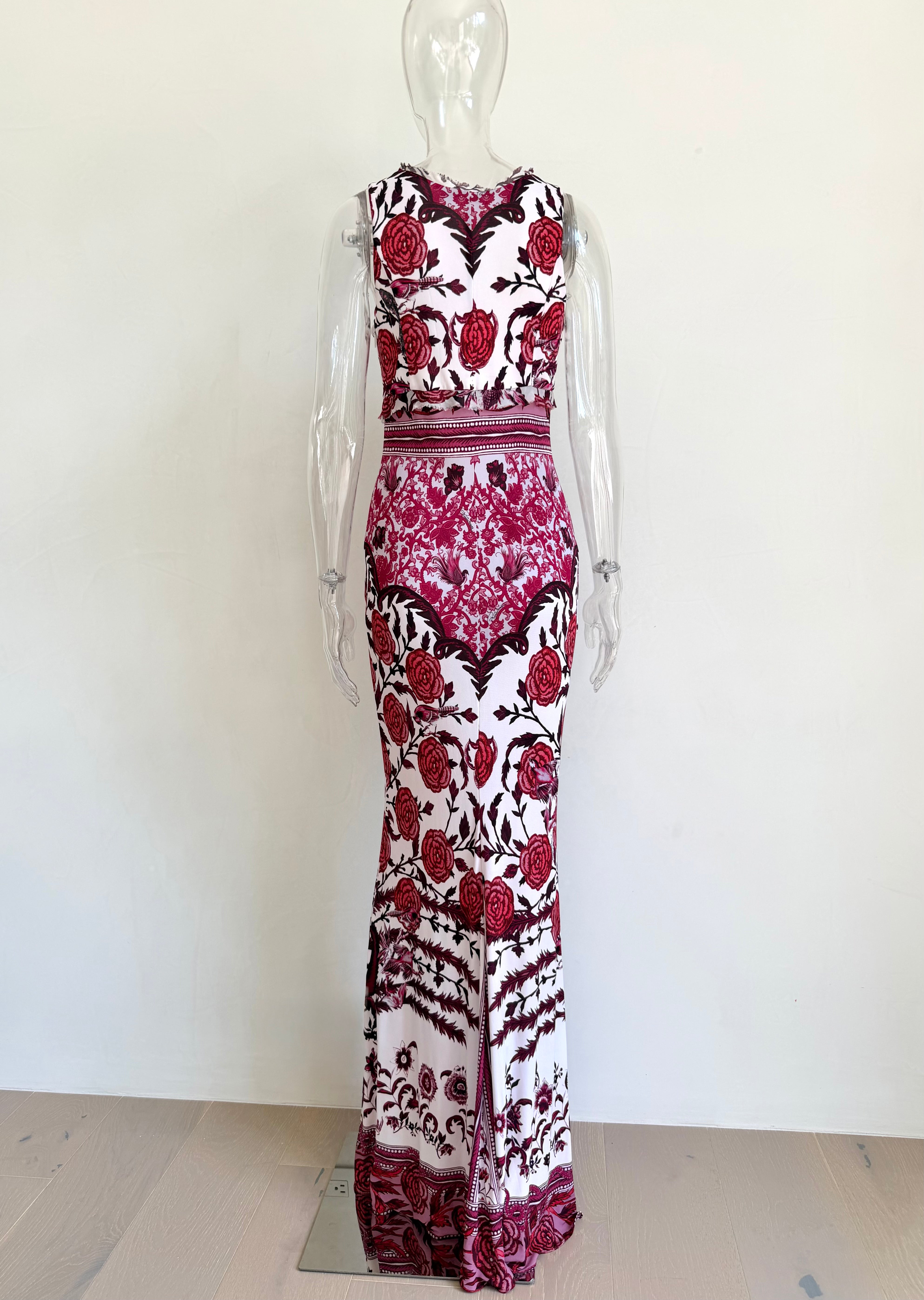 S/S 2017 Burgundy and White Floral Print Maxi Dress