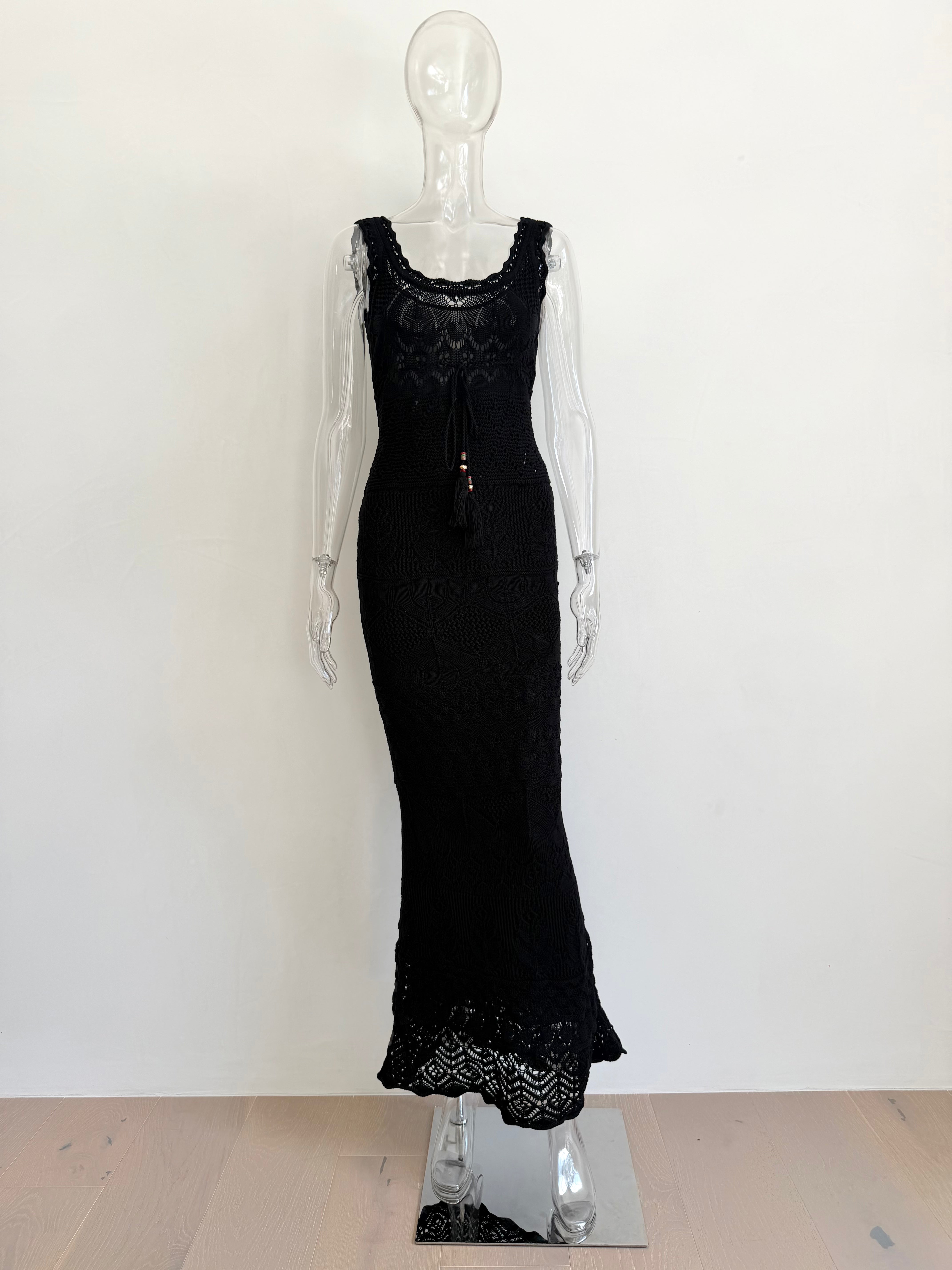 Black Crochet Maxi Dress with Slip