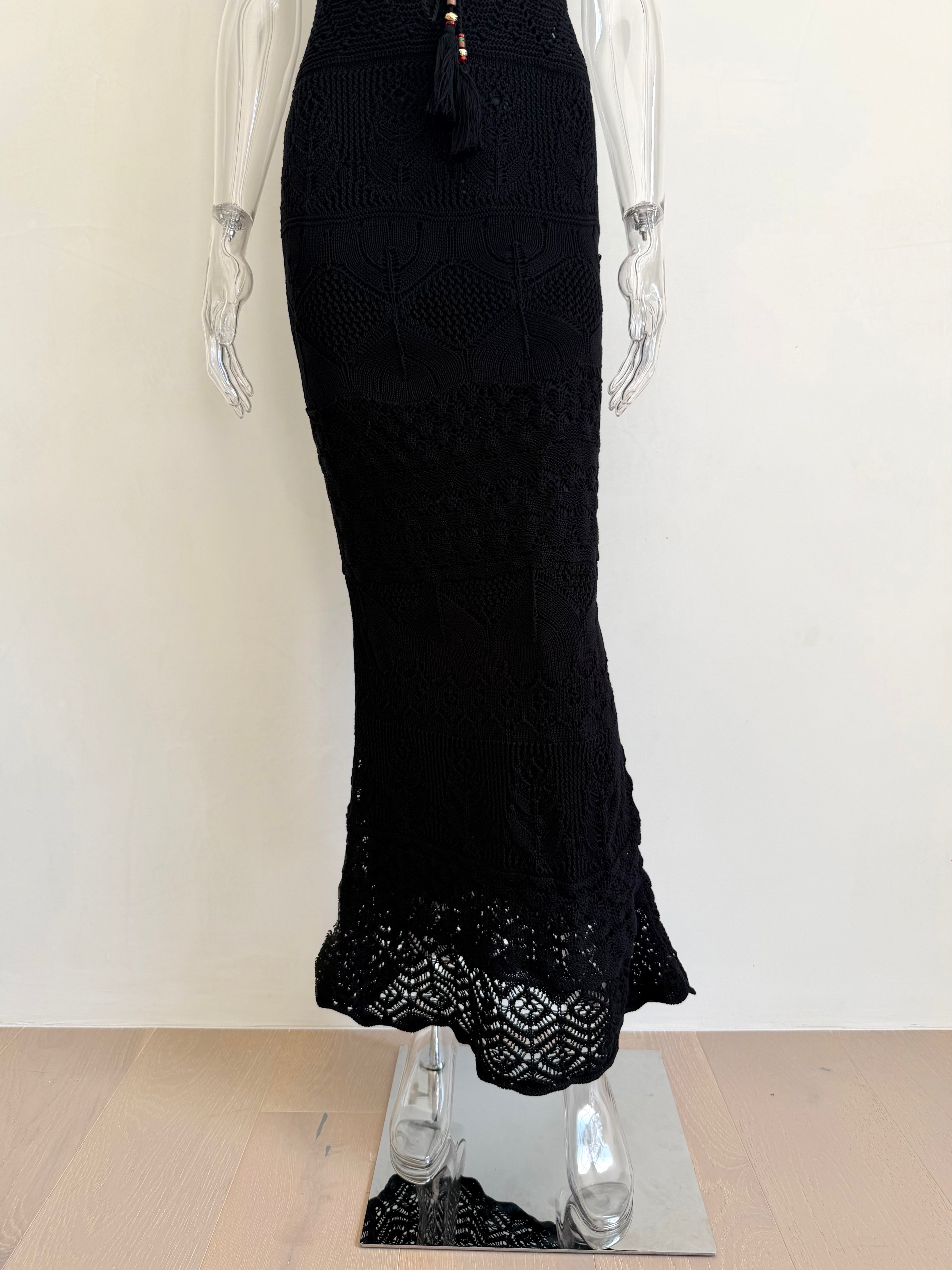 Black Crochet Maxi Dress with Slip