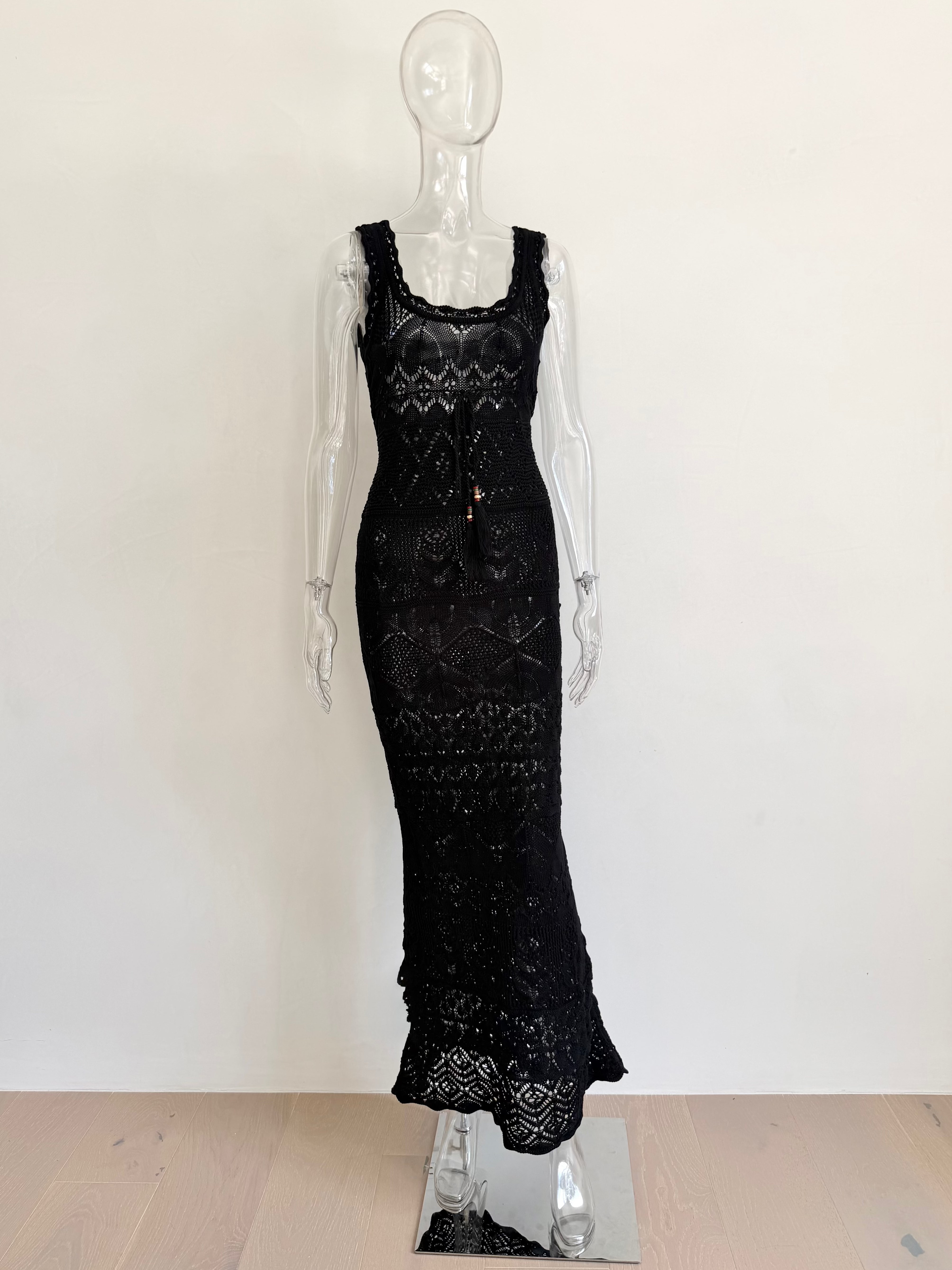Black Crochet Maxi Dress with Slip