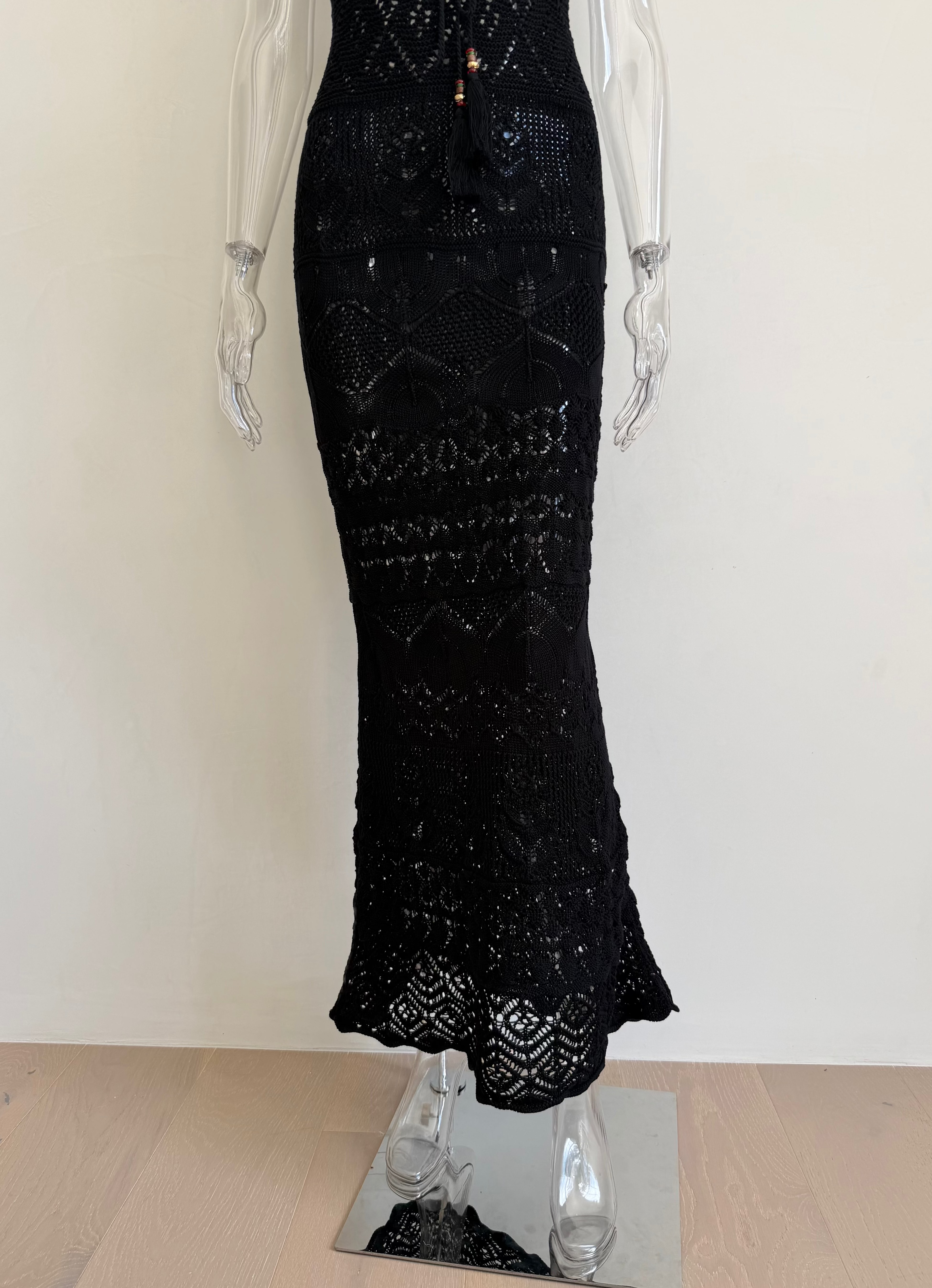 Black Crochet Maxi Dress with Slip
