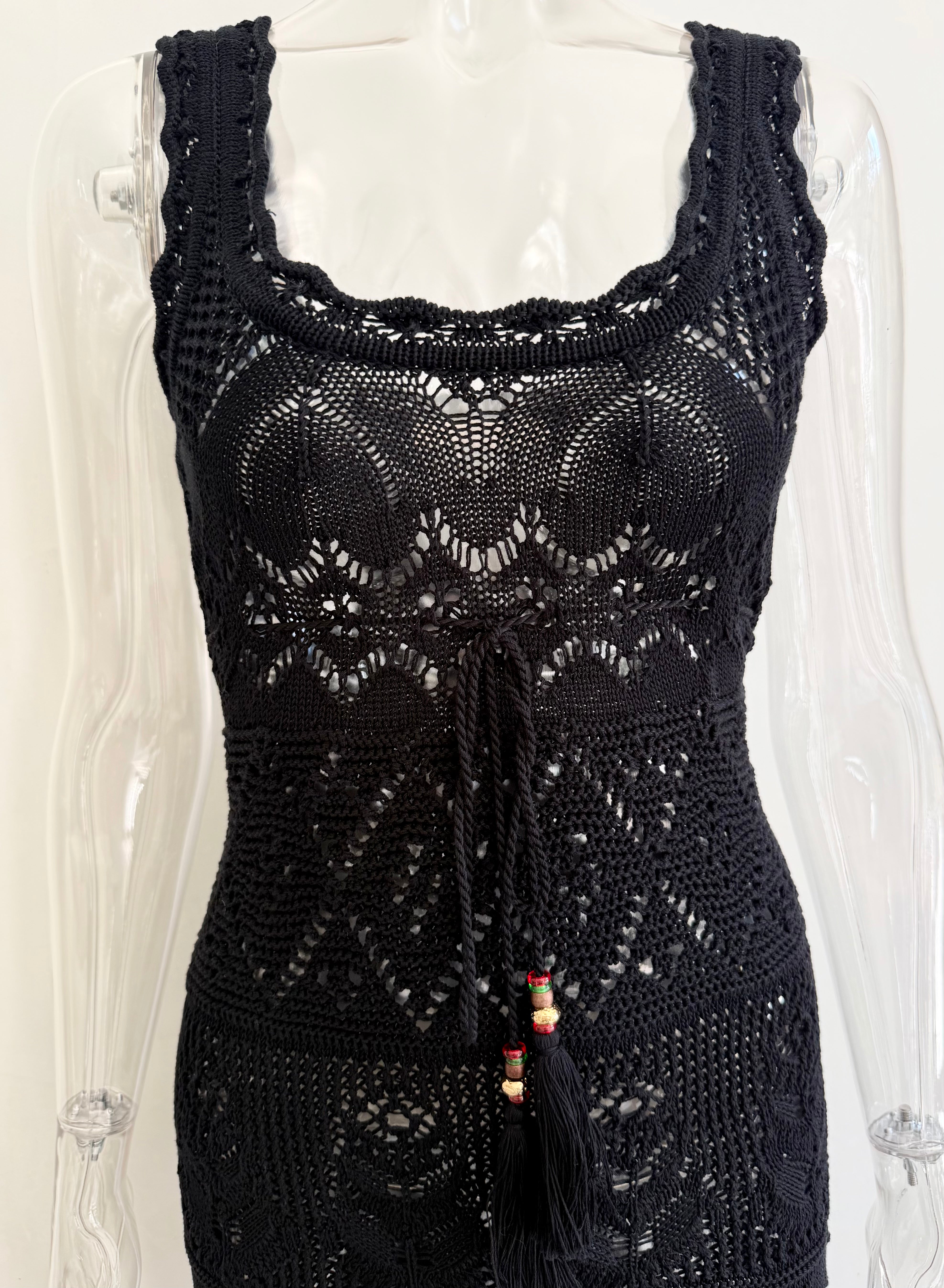 Black Crochet Maxi Dress with Slip