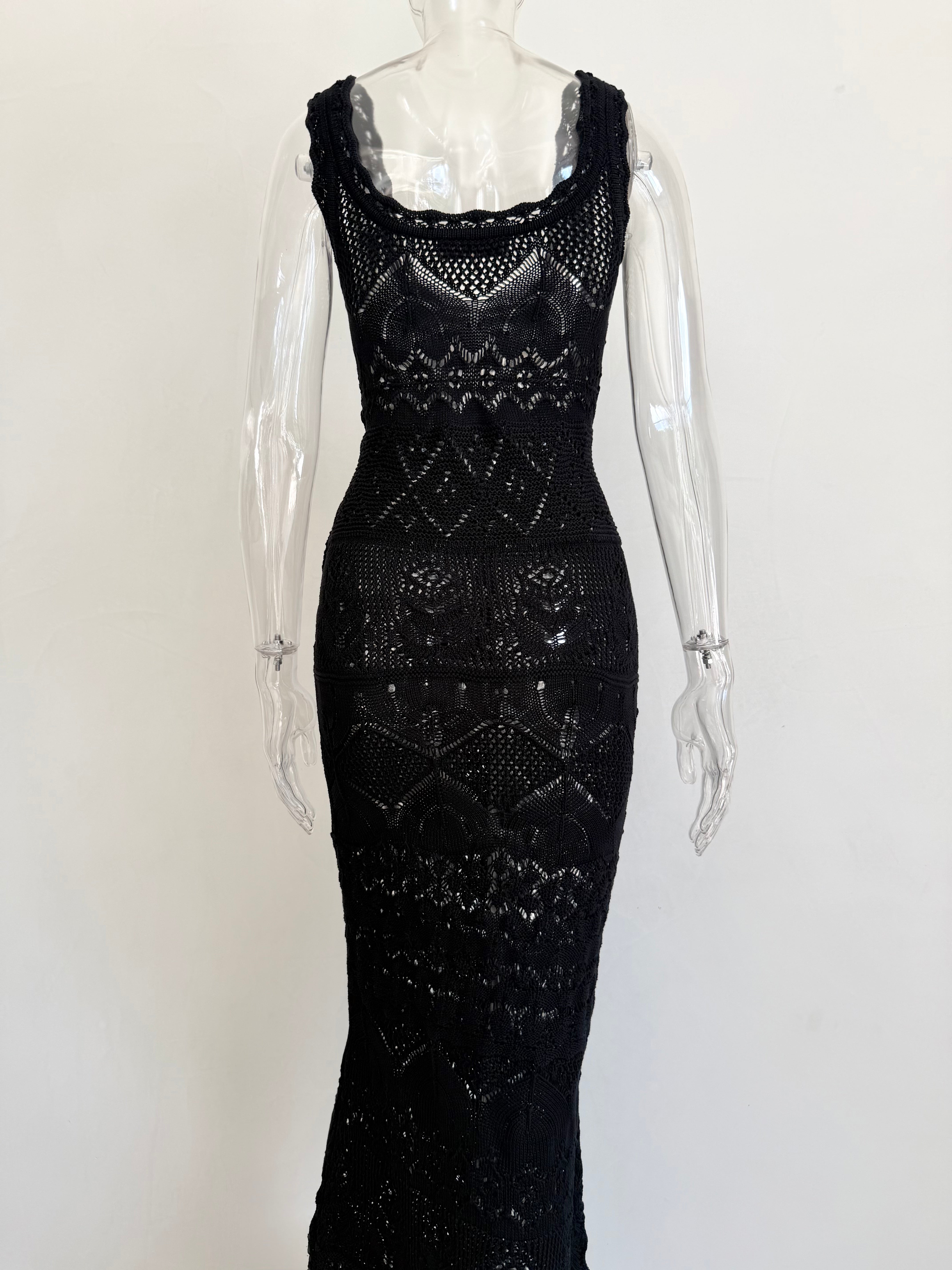 Black Crochet Maxi Dress with Slip