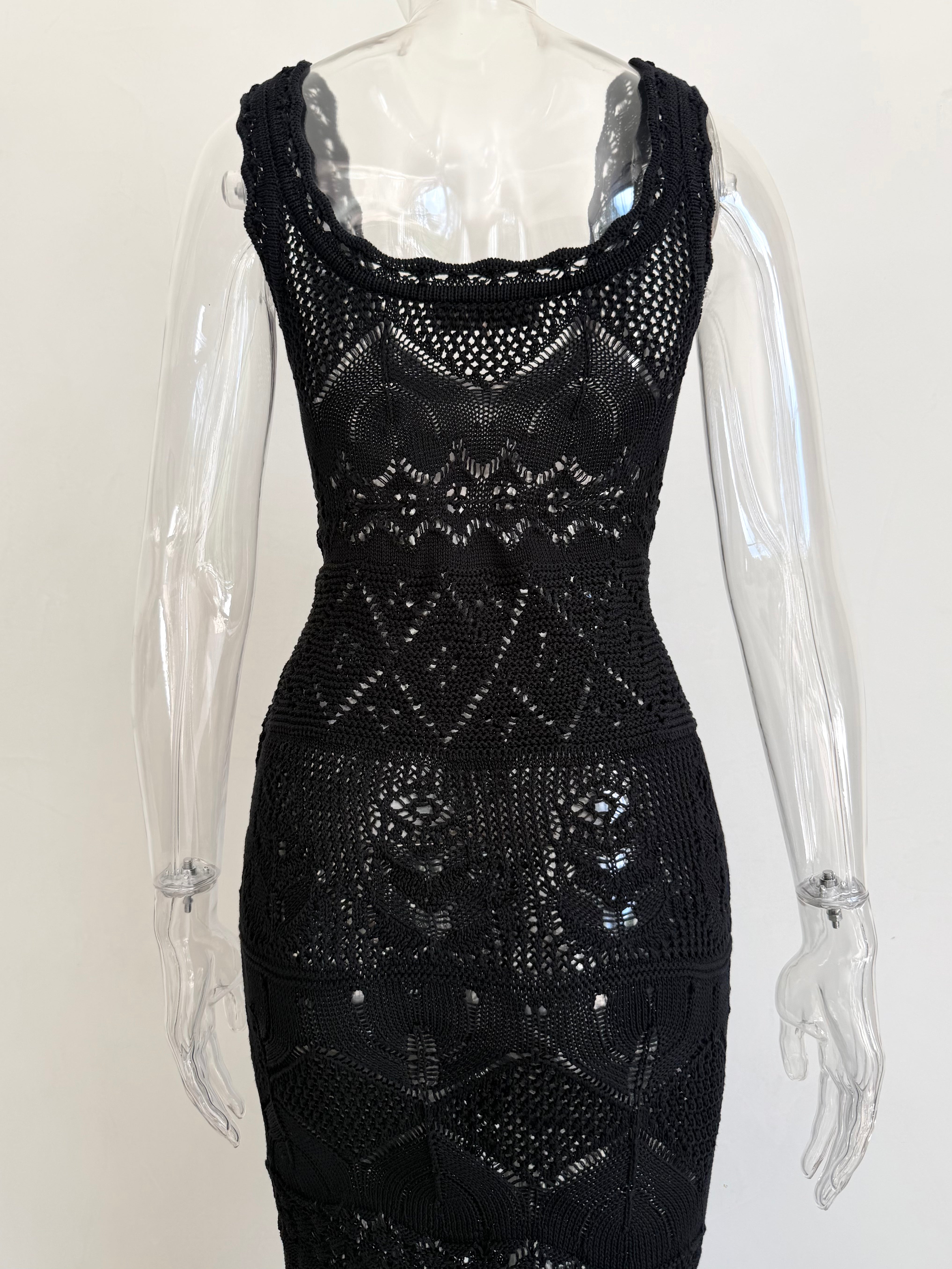 Black Crochet Maxi Dress with Slip
