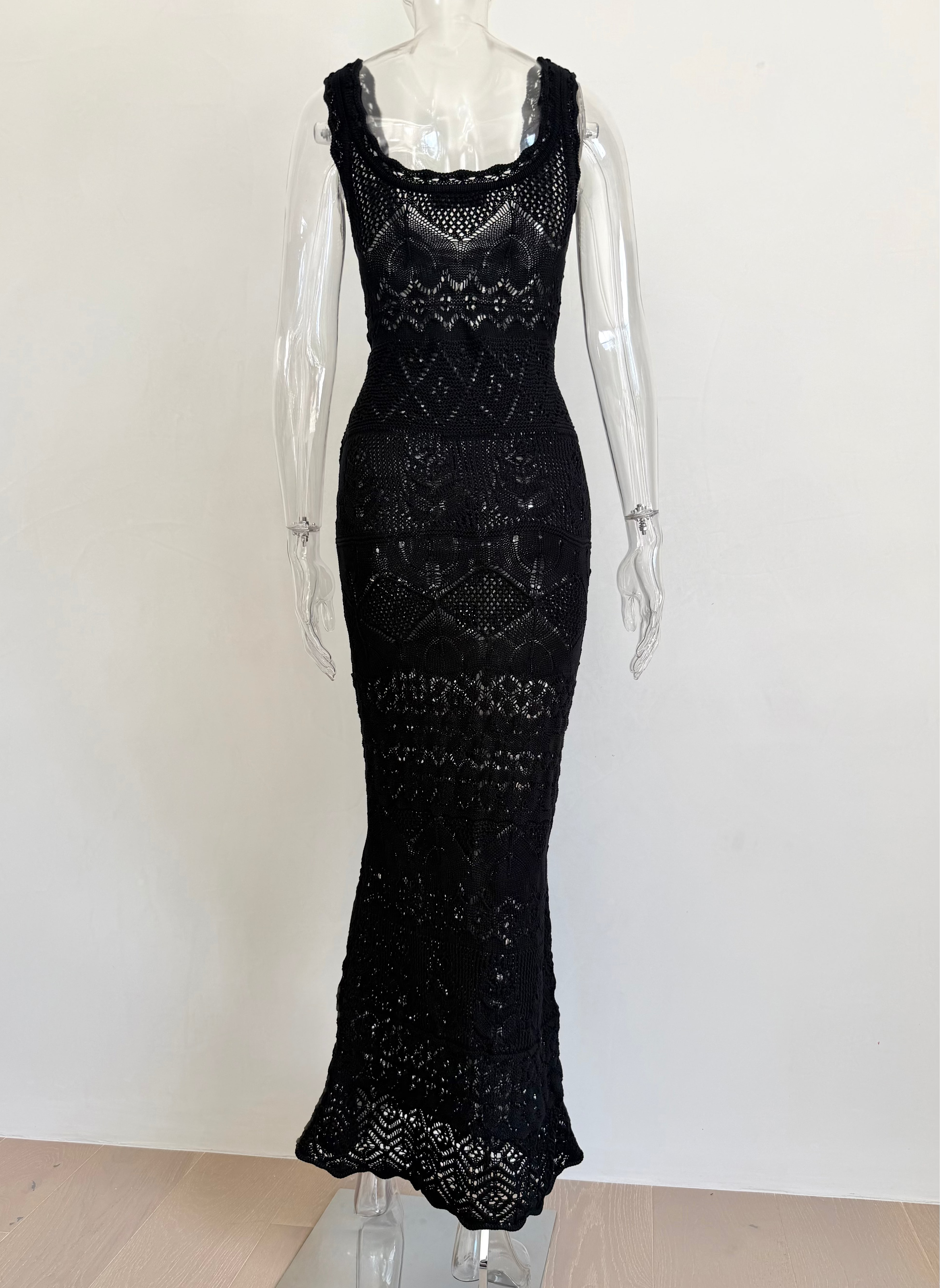 Black Crochet Maxi Dress with Slip