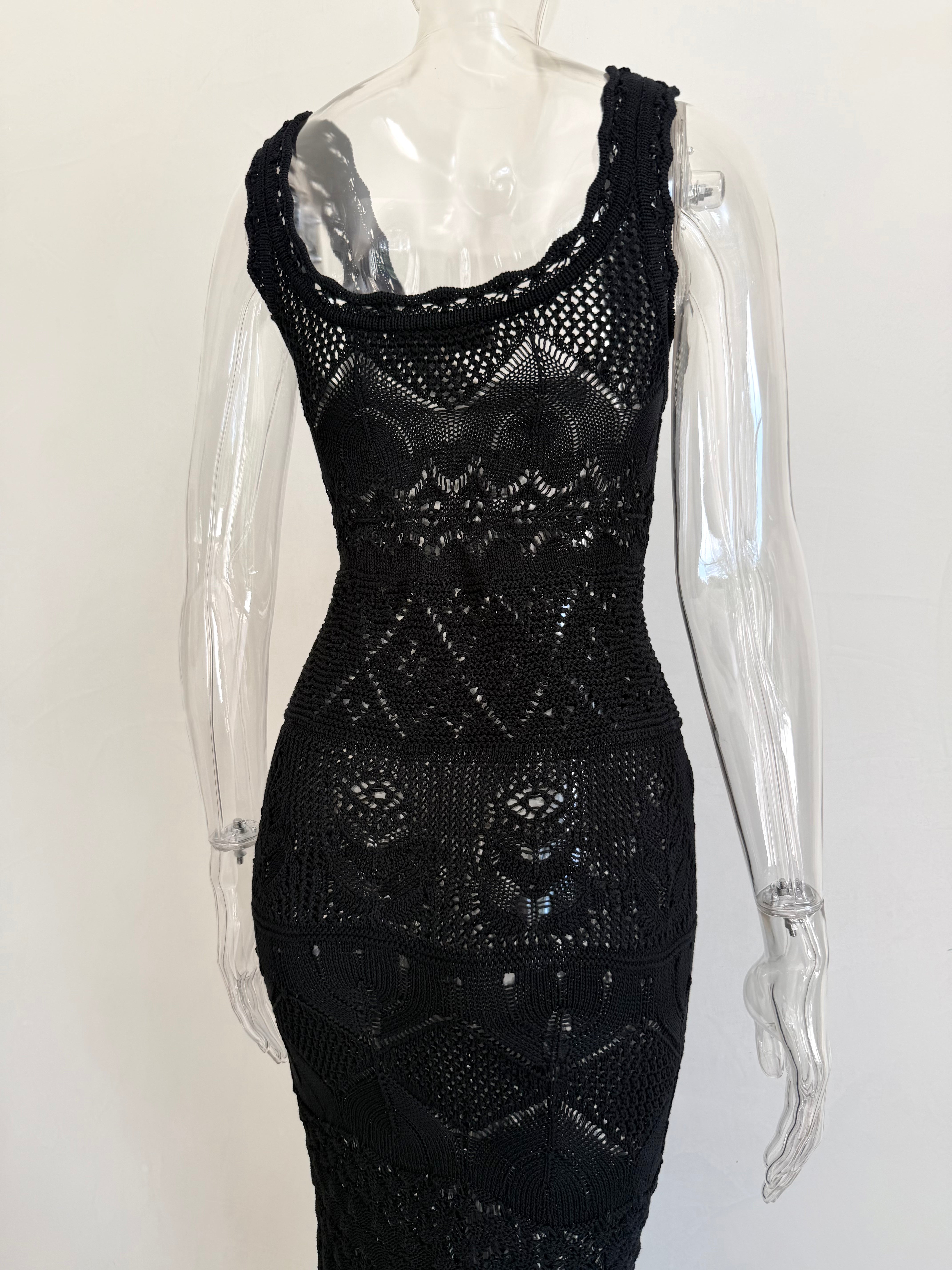 Black Crochet Maxi Dress with Slip