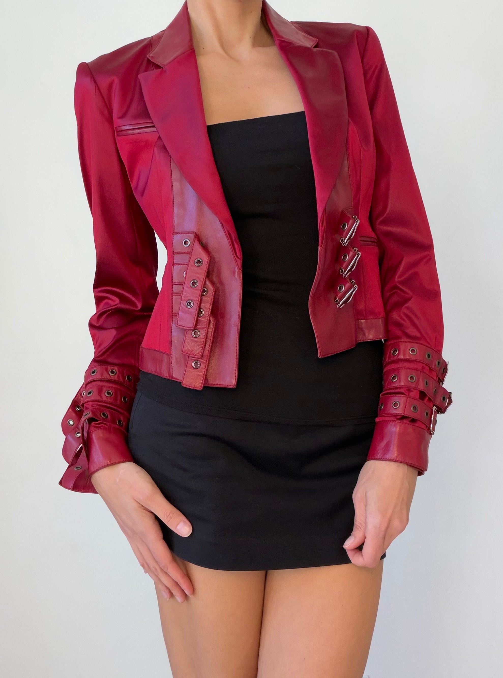 F/W 2003 Red Satin & Lamb Leather Buckle Jacket