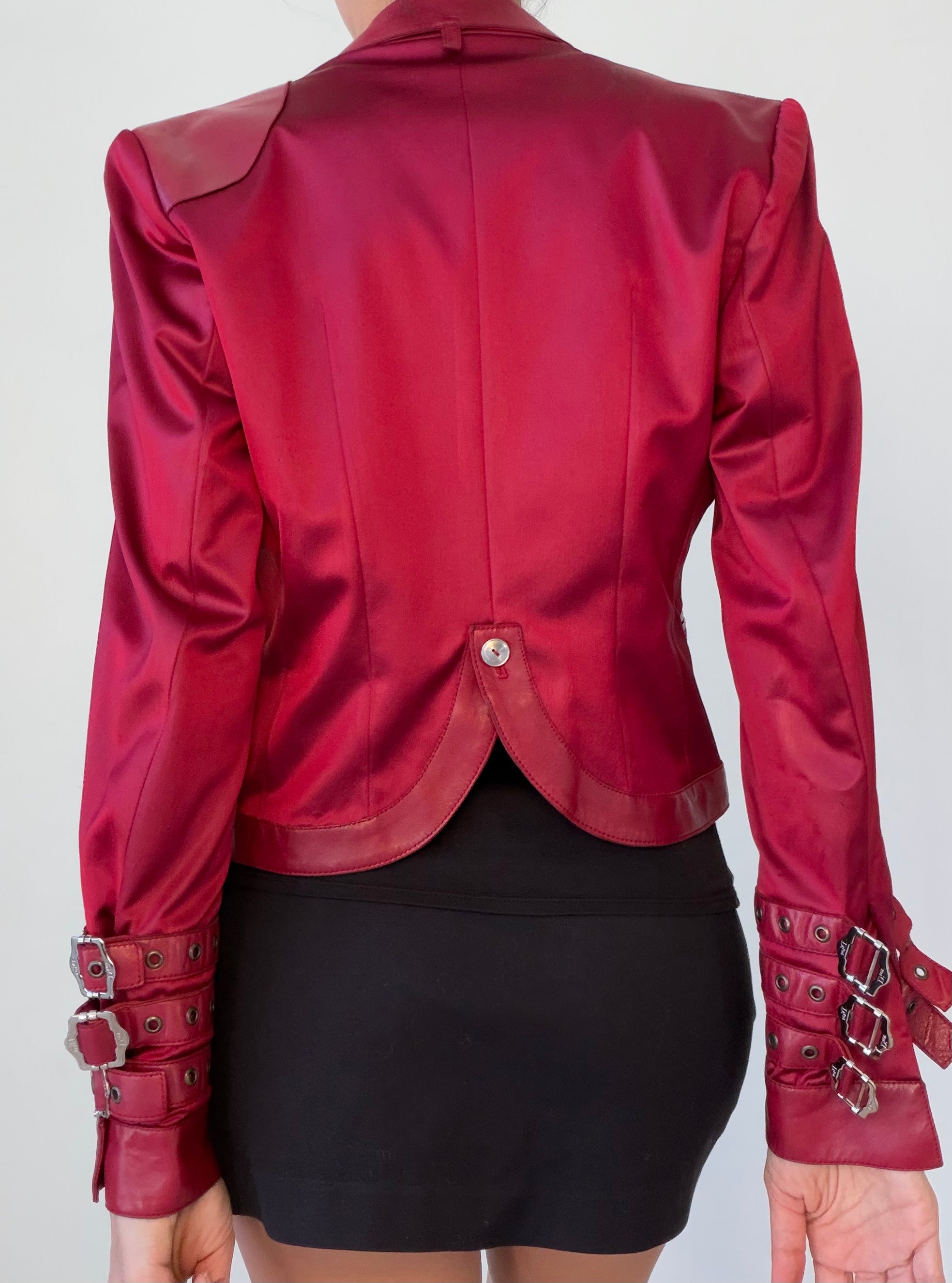 F/W 2003 Red Satin & Lamb Leather Buckle Jacket