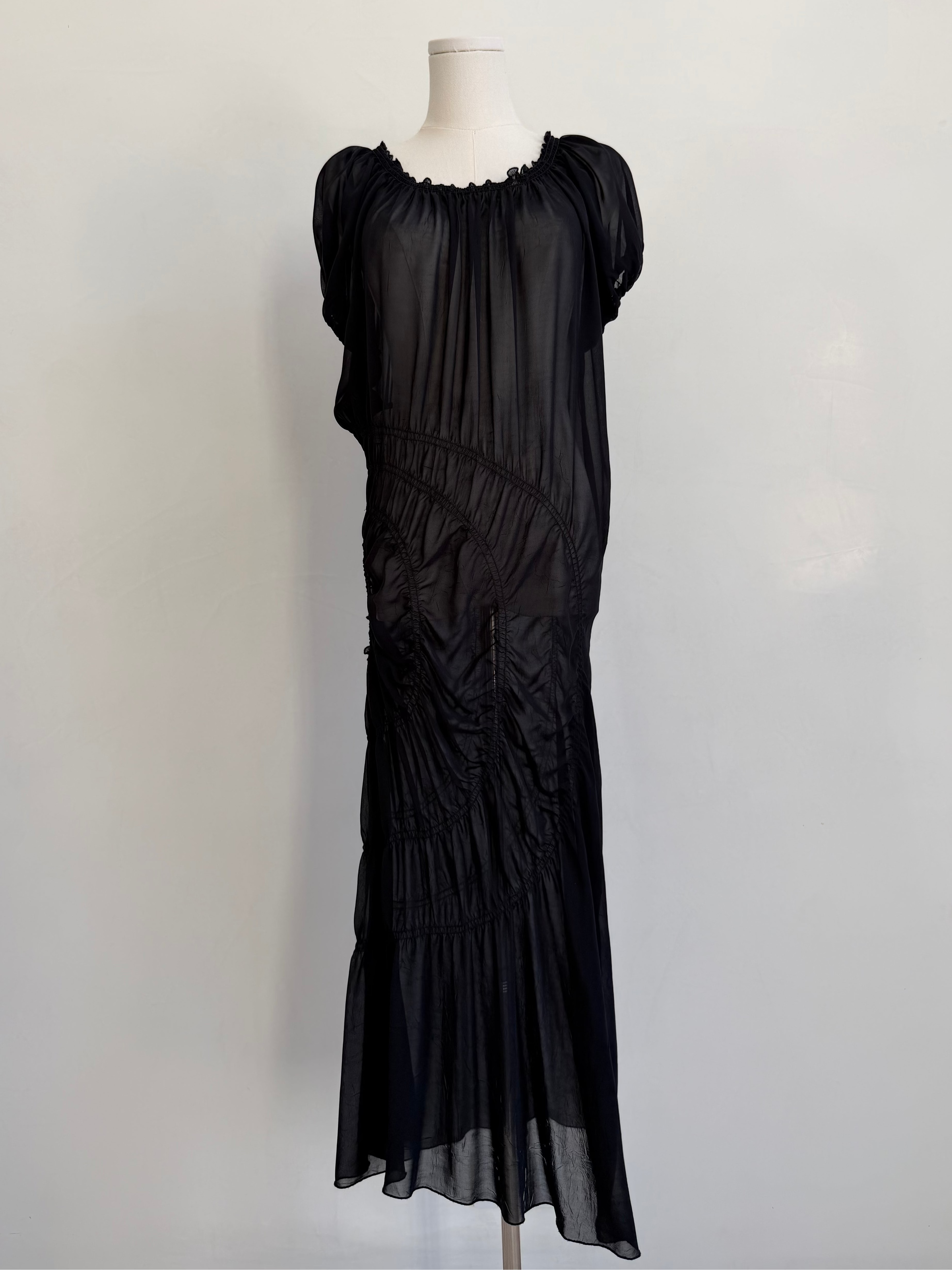 S/S 2002 Sheer Spiral Ruching Cut Out Dress