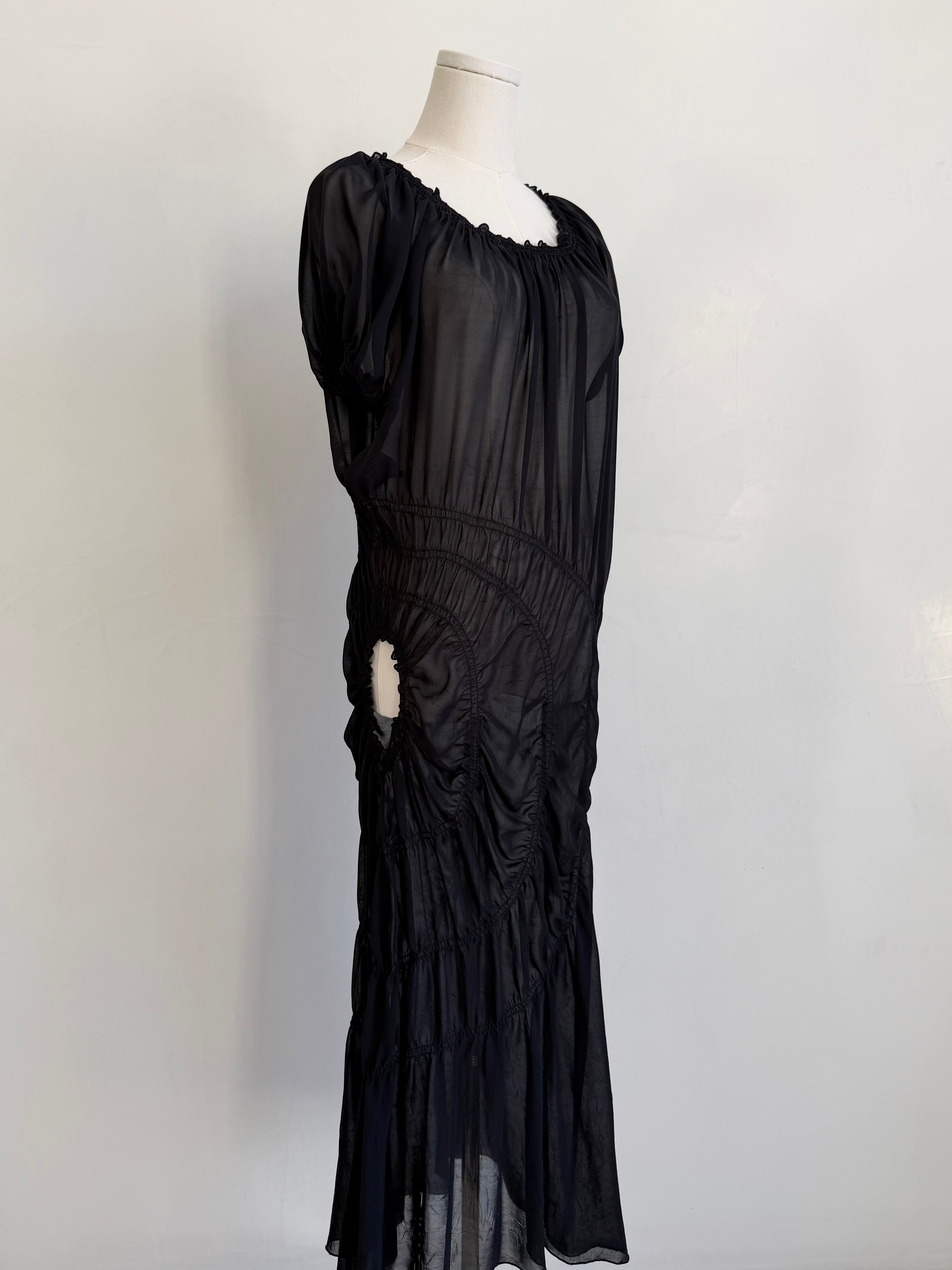 S/S 2002 Sheer Spiral Ruching Cut Out Dress