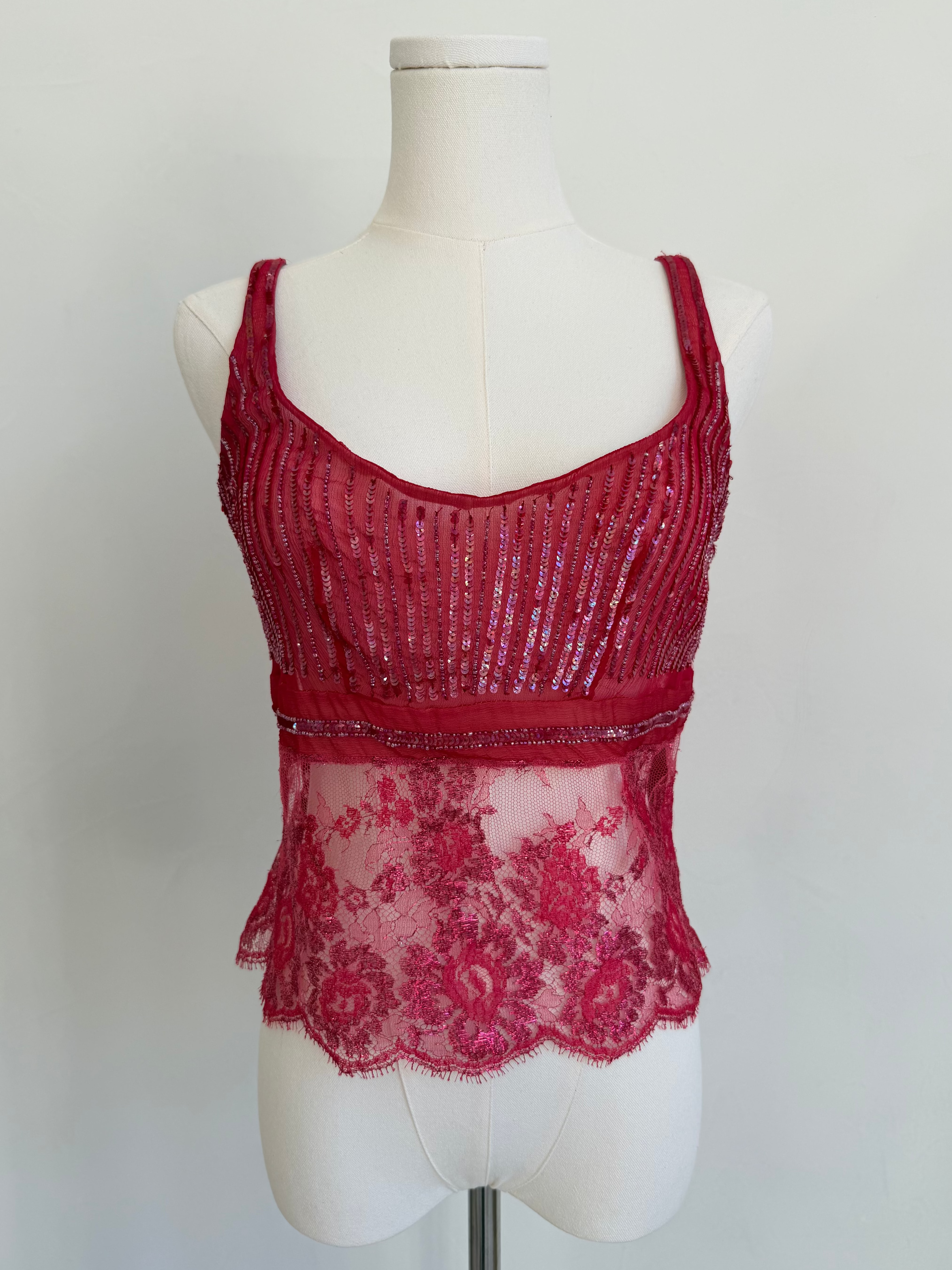 Red Embellished Lace & Sequin Tank