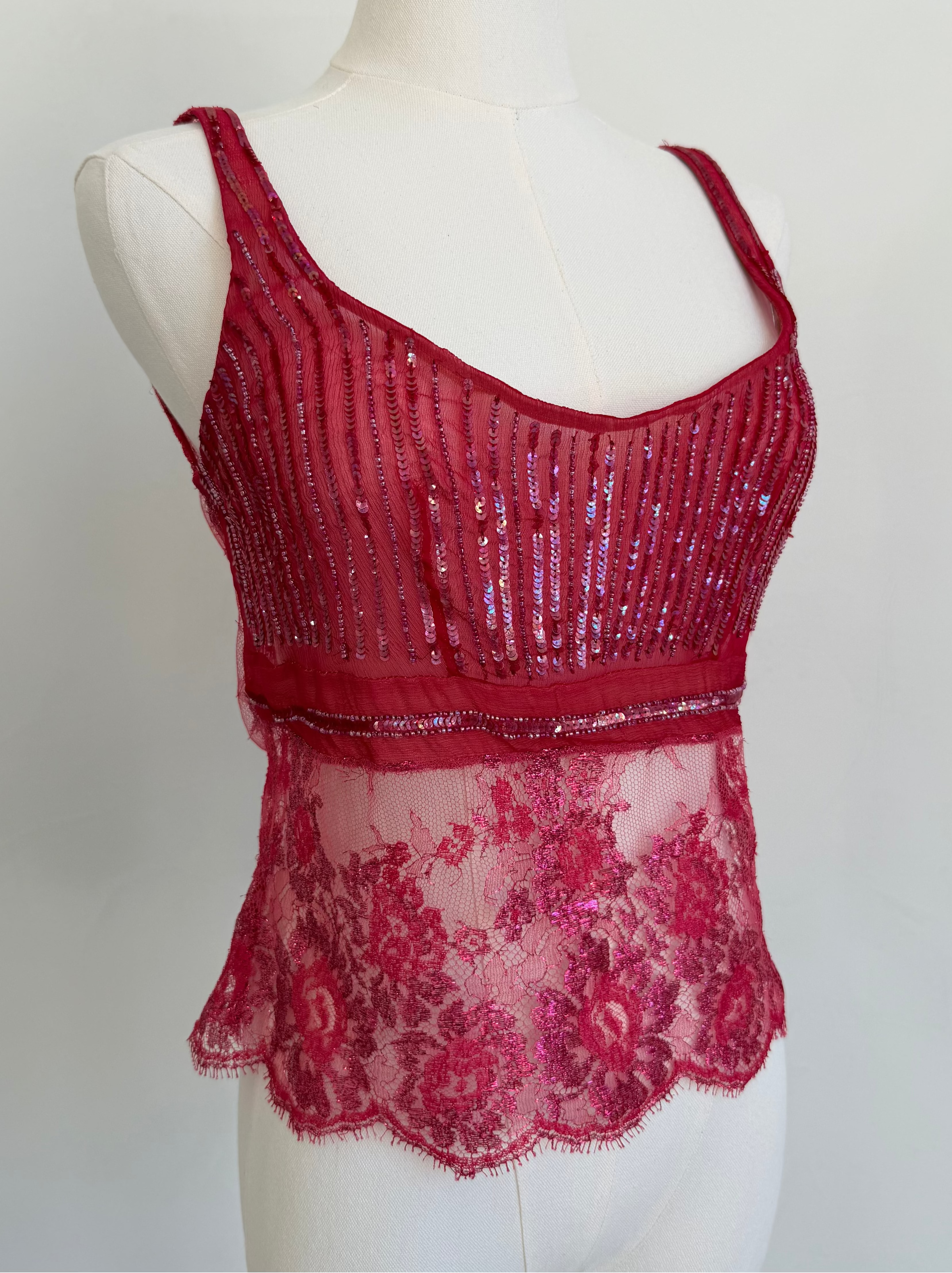 Red Embellished Lace & Sequin Tank