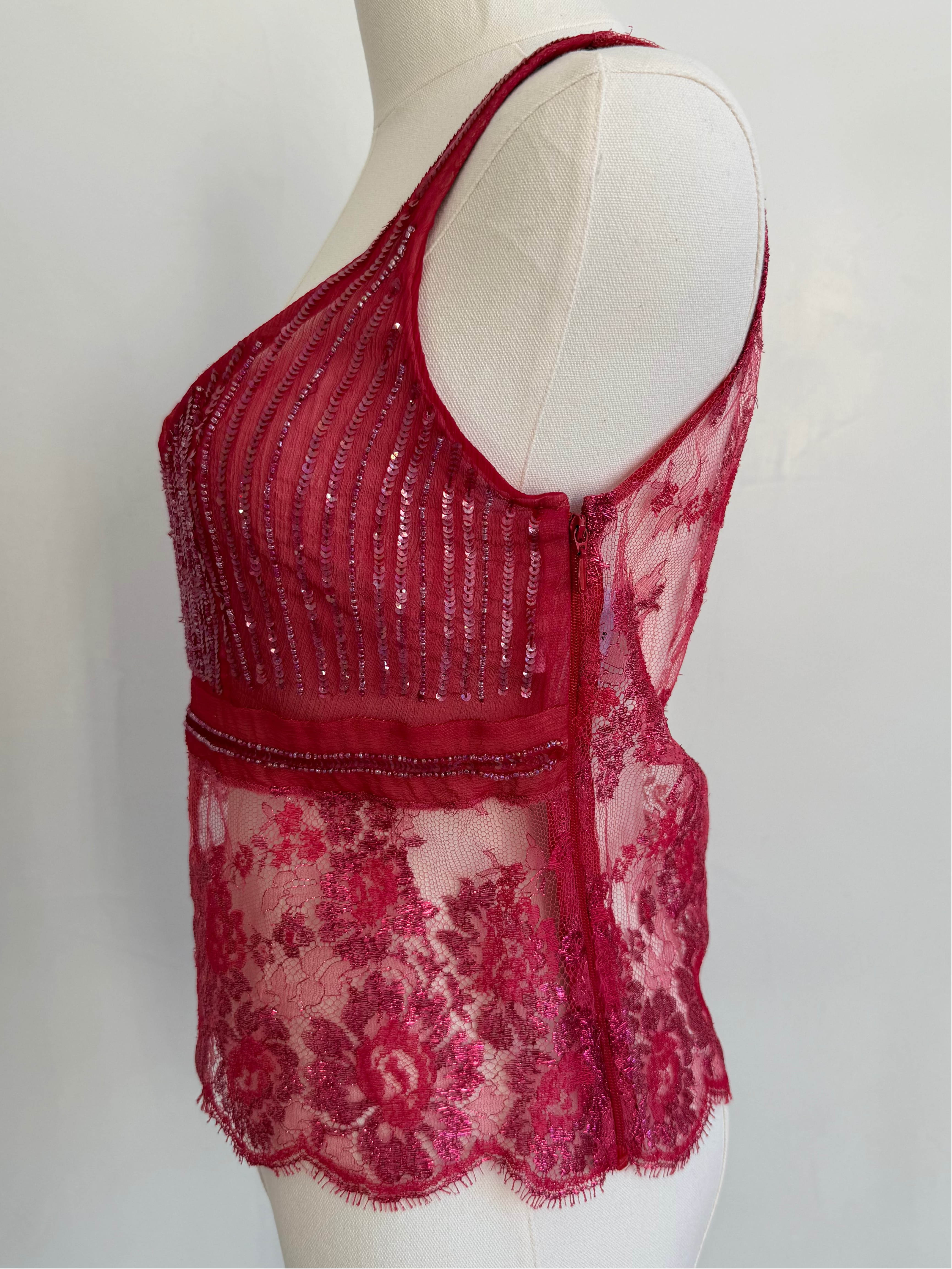Red Embellished Lace & Sequin Tank