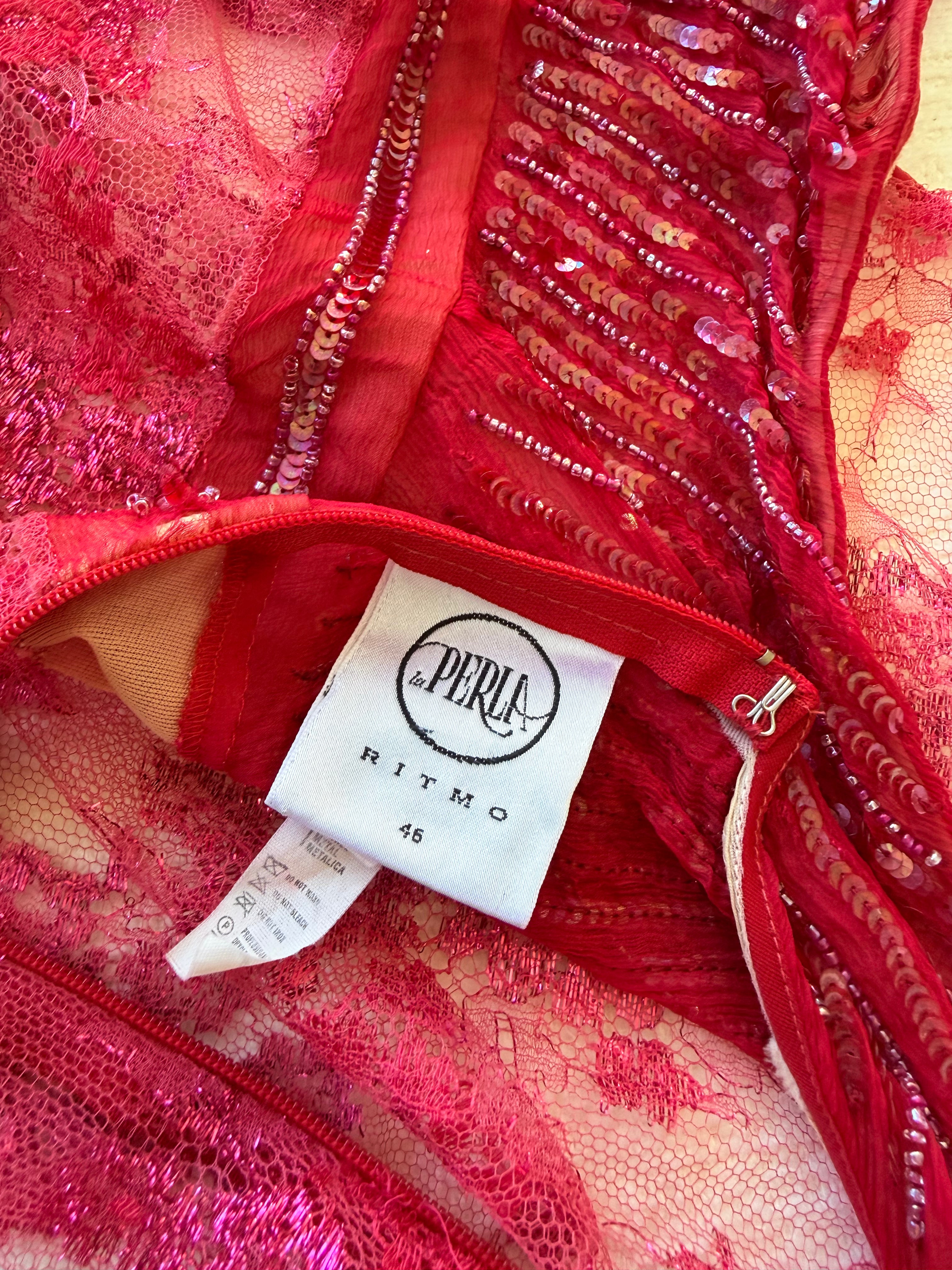 Red Embellished Lace & Sequin Tank