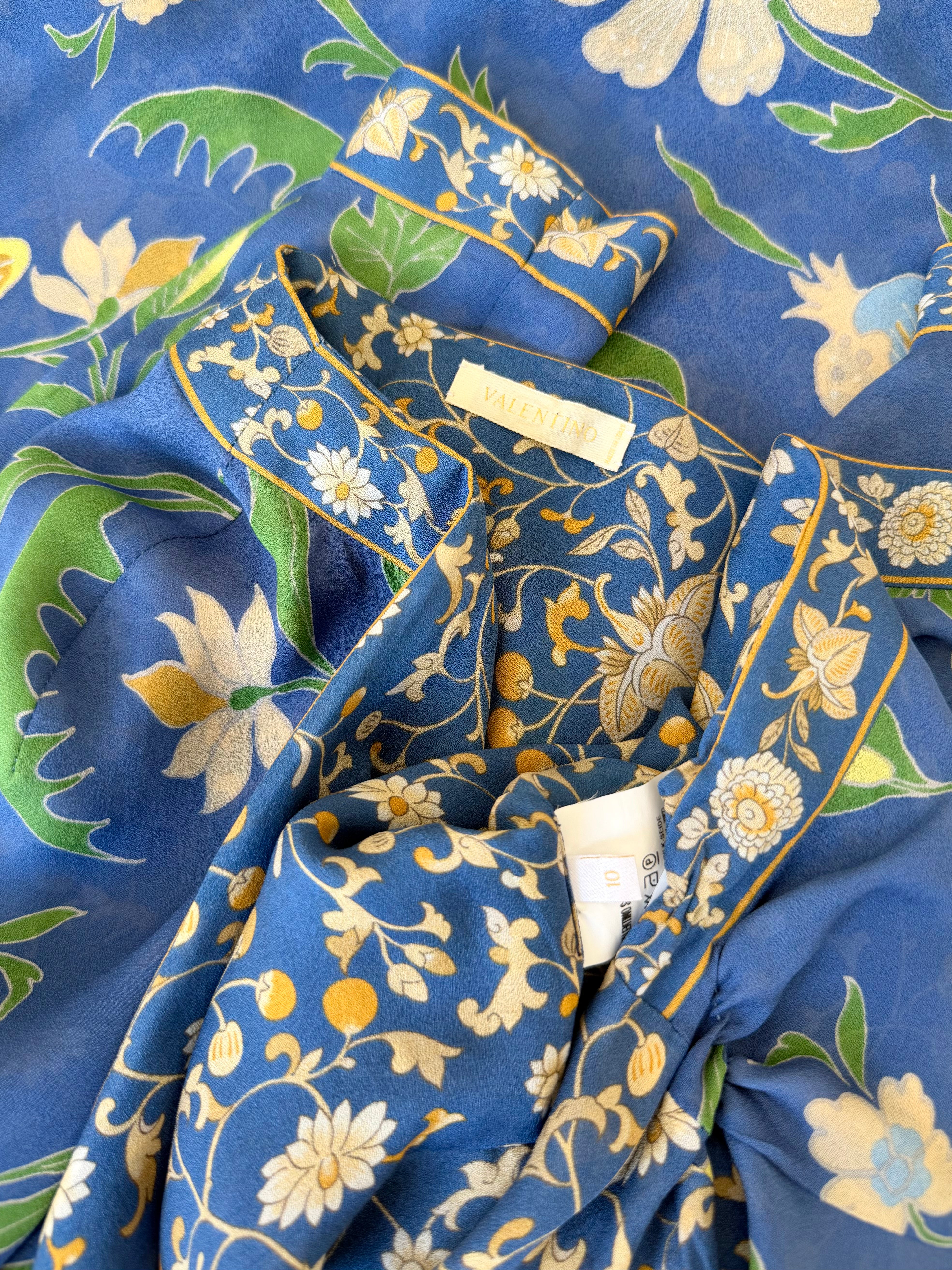 S/S 2006 Blue Floral Print Asymmetrical Blouse