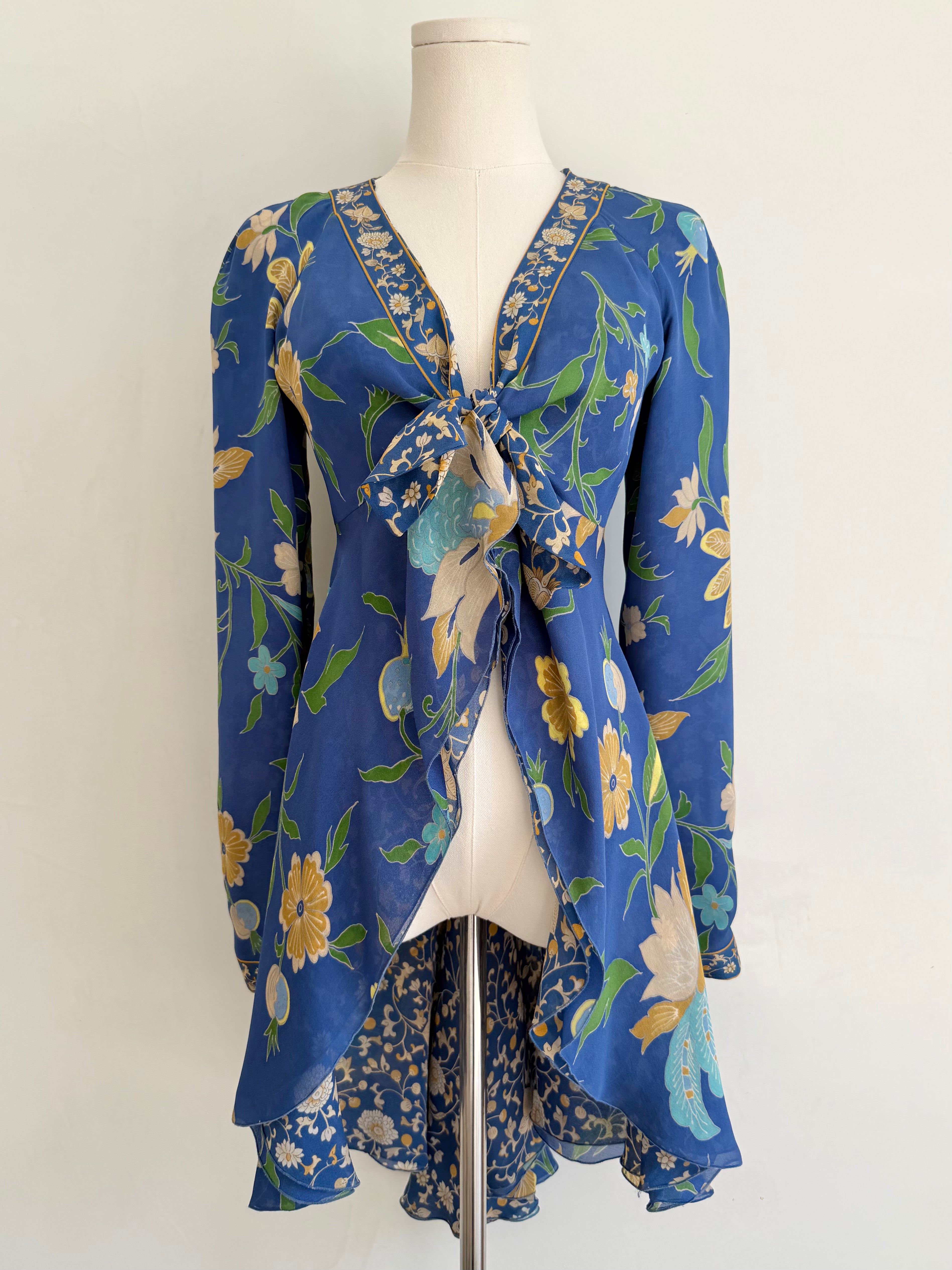 S/S 2006 Blue Floral Print Asymmetrical Blouse